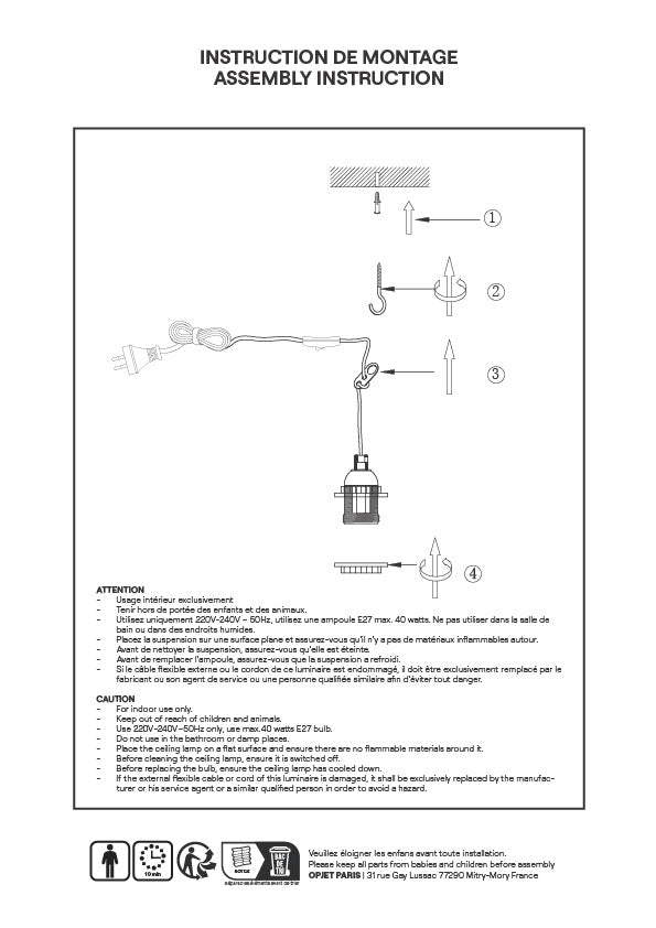 Suspension douille baladeuse 400 cm câble tissé