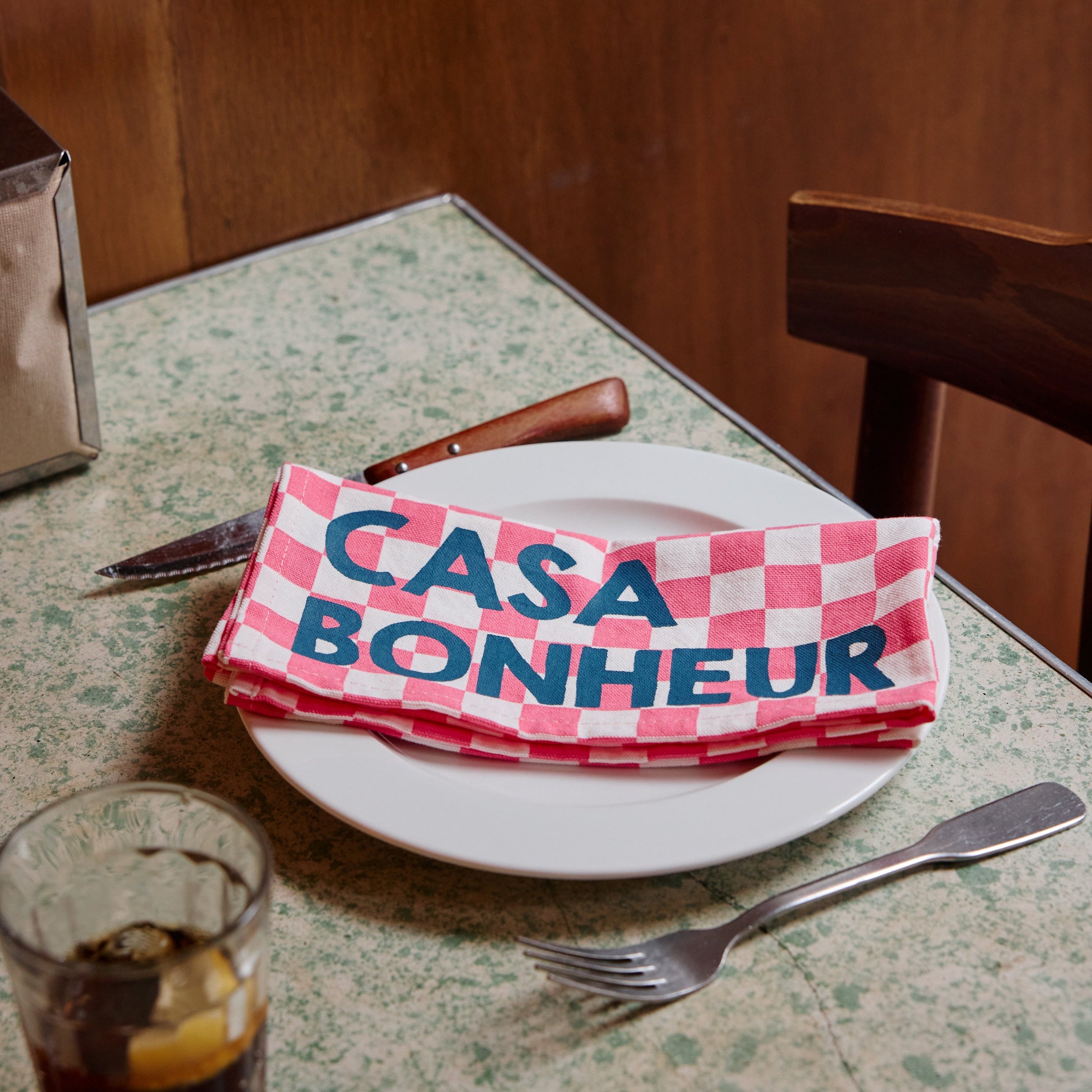 Lot de 2 serviettes JOSEPHINE - damier rose