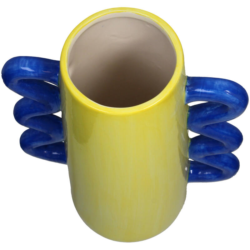 Vase jaune / anses bleues