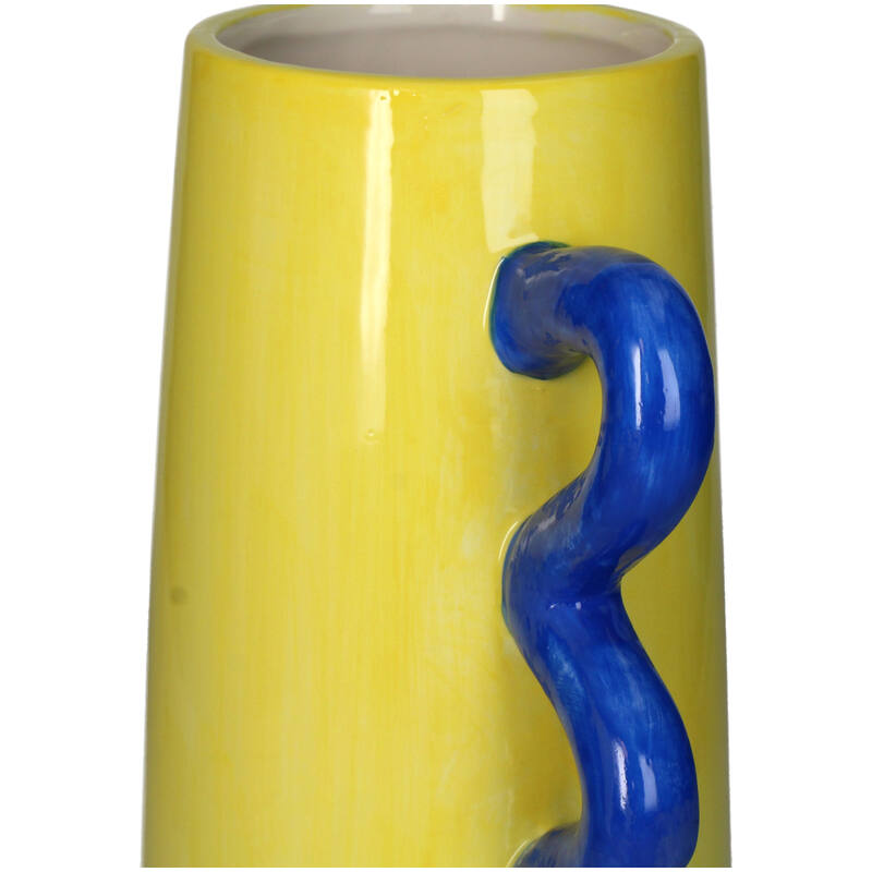Vase jaune / anses bleues