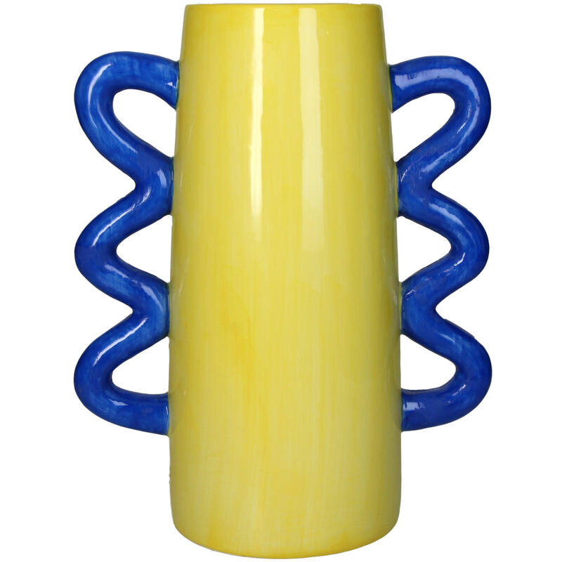Vase jaune / anses bleues