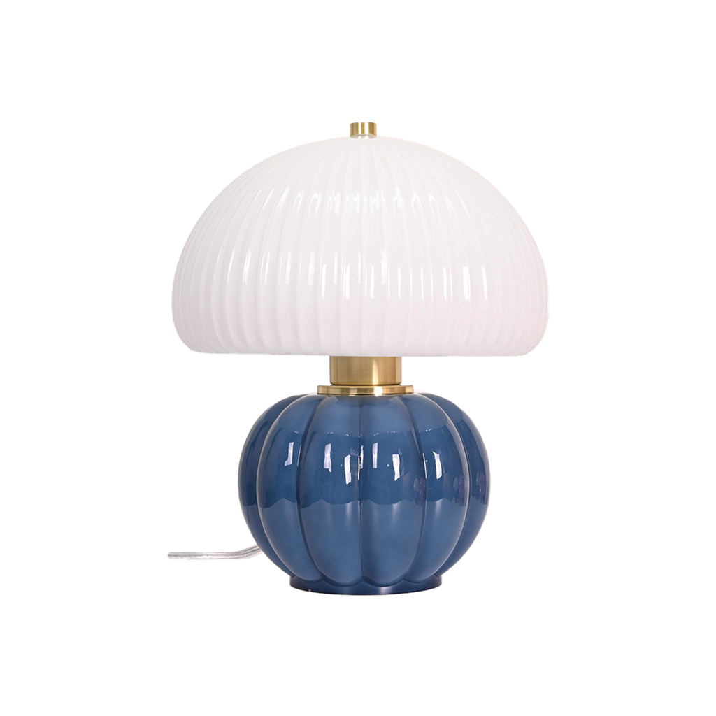 Lampe MADELEINE OPJET PARIS – base bleue et abat-jour assorti en verre