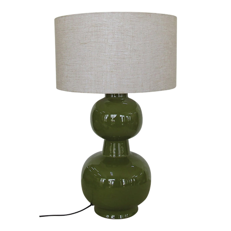 Grande lampe LAKI avec pied en métal laqué kaki et abat-jour en tissu de OPJET PARIS