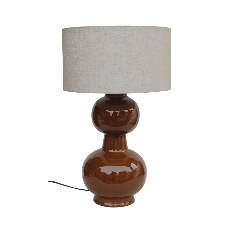 Grande lampe LAKI avec pied en métal laqué marron et abat-jour en tissu de OPJET PARIS