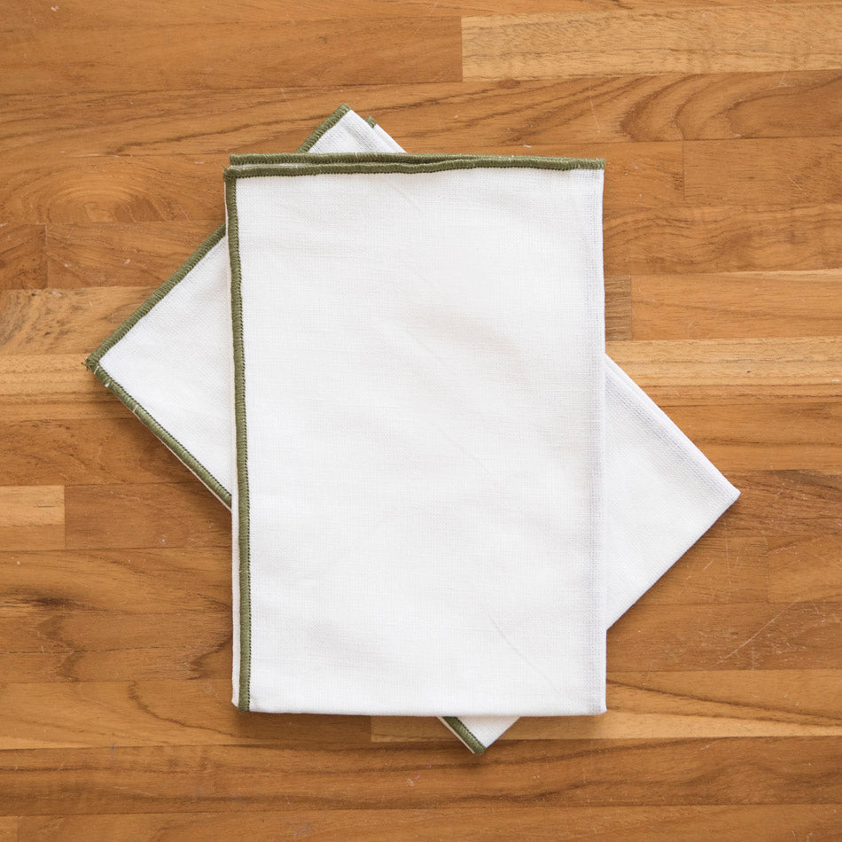 Lot de 2 serviettes en lin à bord olive