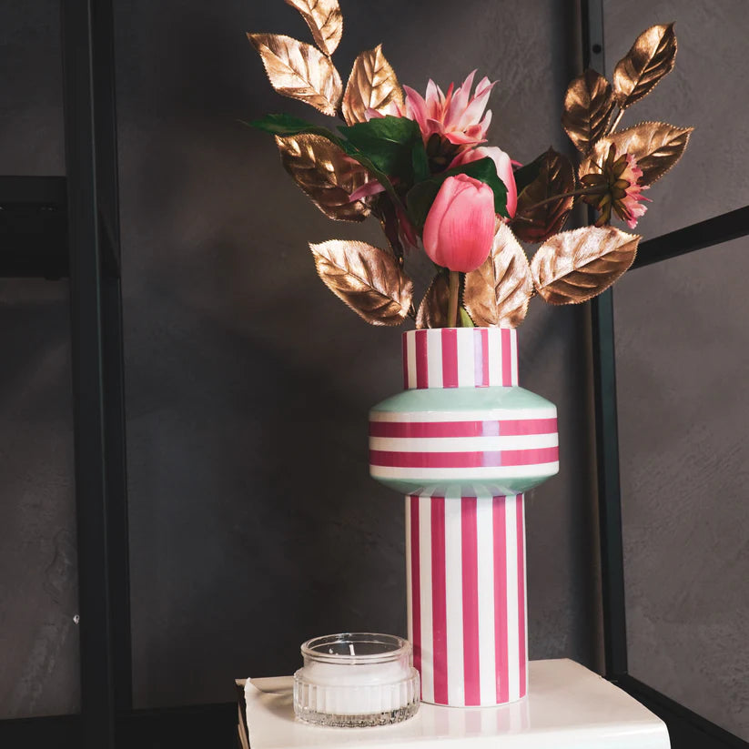 Vase à rayures - rose/bleu givré