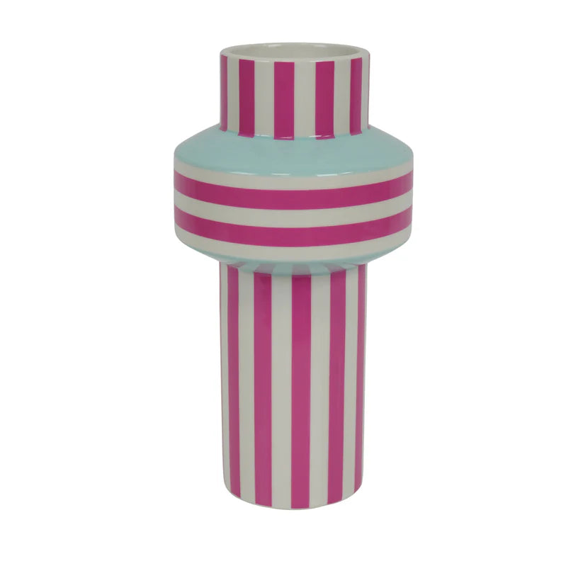 Vase à rayures - rose/bleu givré