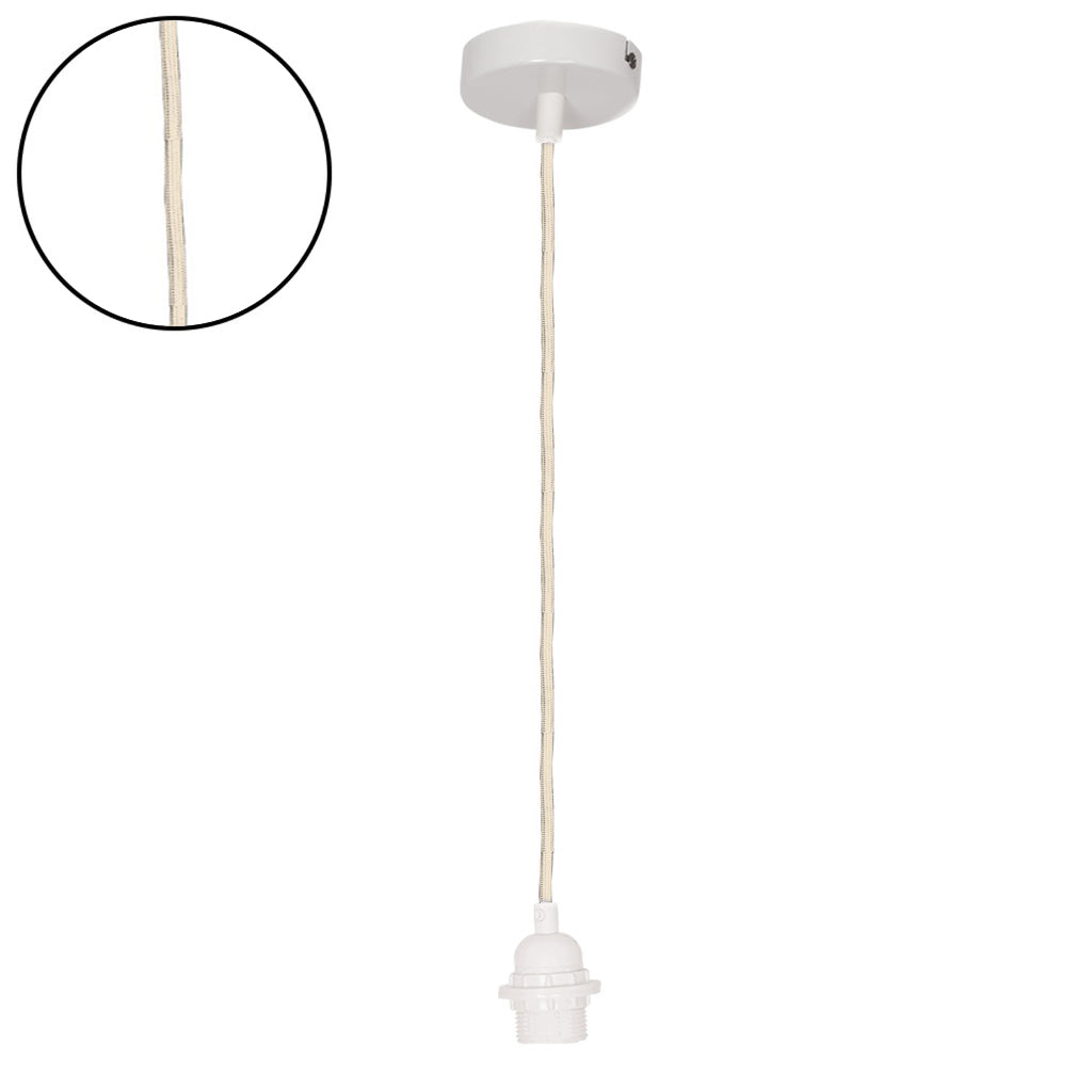 Suspension douille blanche 110cm câble tissé blanc
