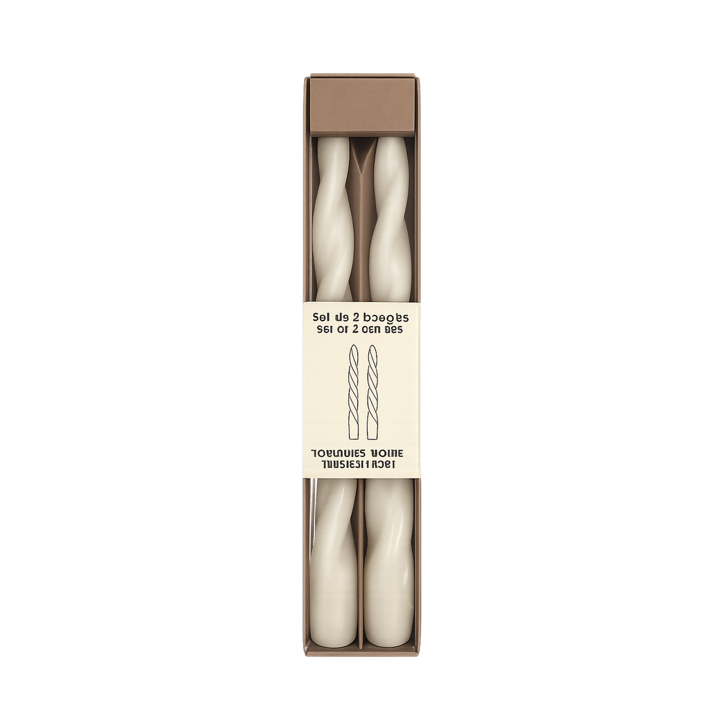 Set de 2 bougies longues torsadées ivoire