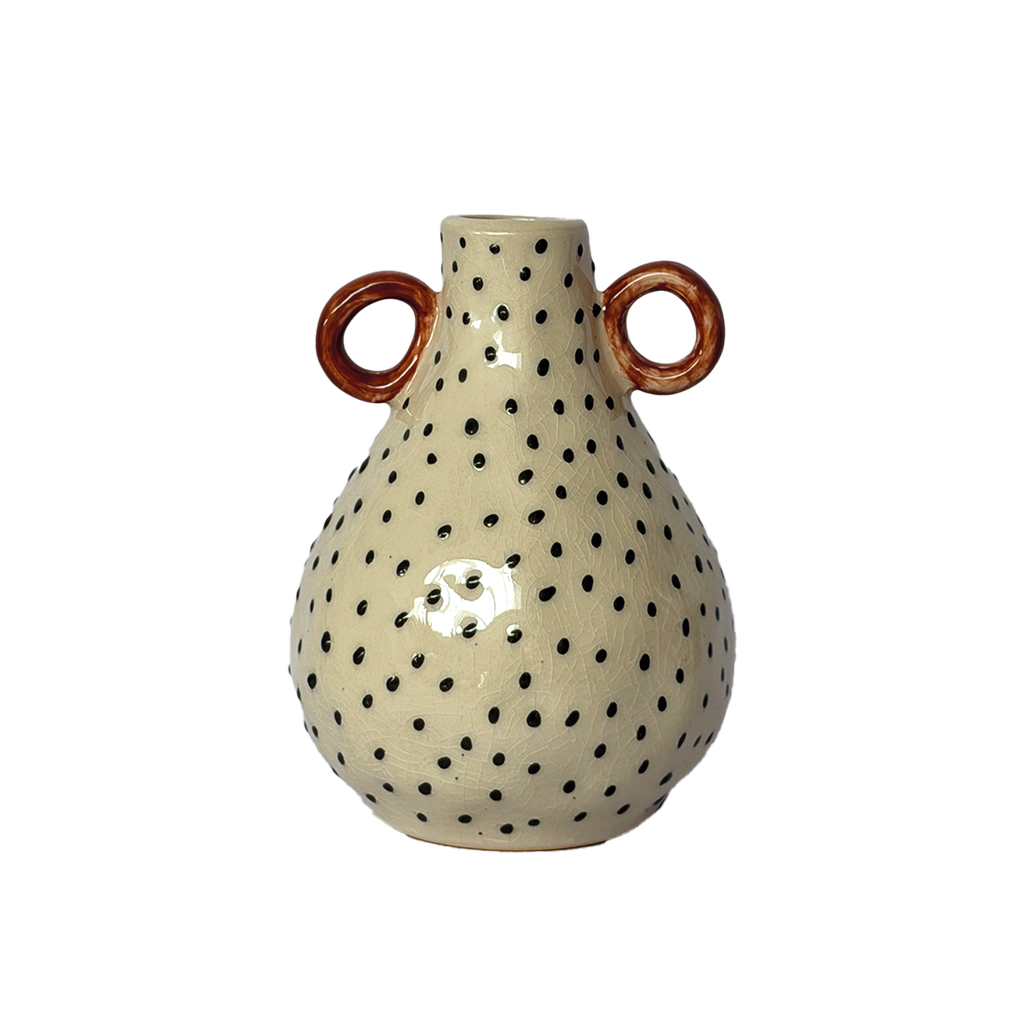 Vase à pois et anses marron