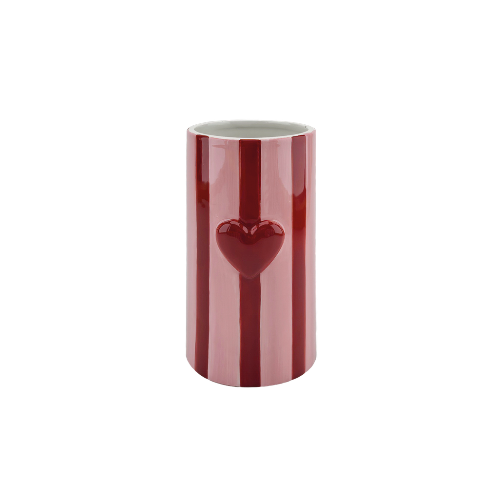 Vase rayures cœur rouge