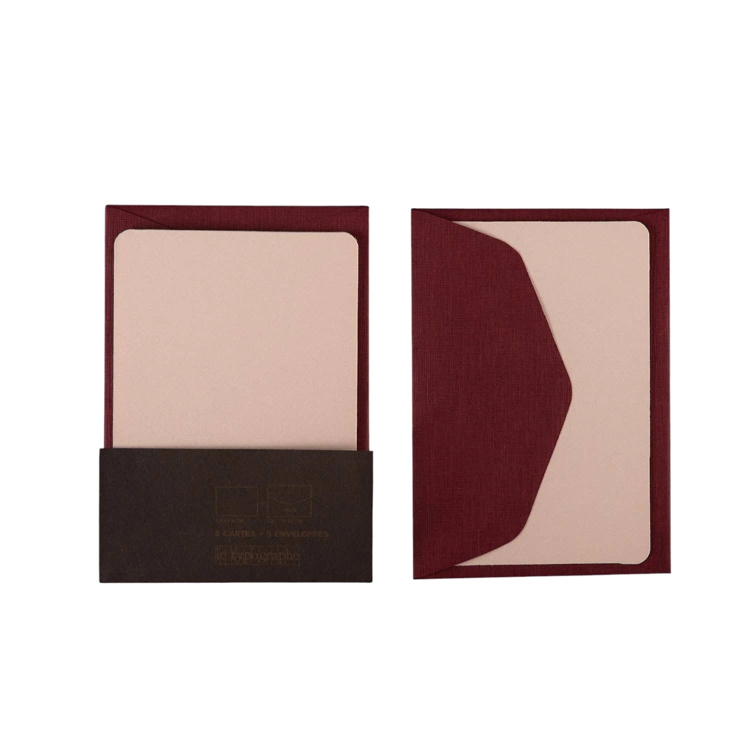 Pack de 5 mini Cartes et 5 mini enveloppes - pêche & bordeaux