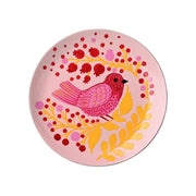 Assiette décorative ronde en bois de manguier – motif oiseau rose