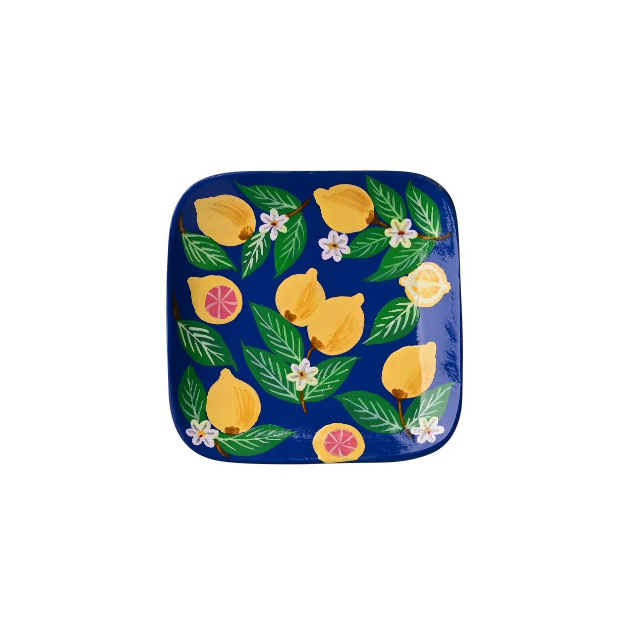 Assiette décorative carrée en bois de manguier – motif citrons