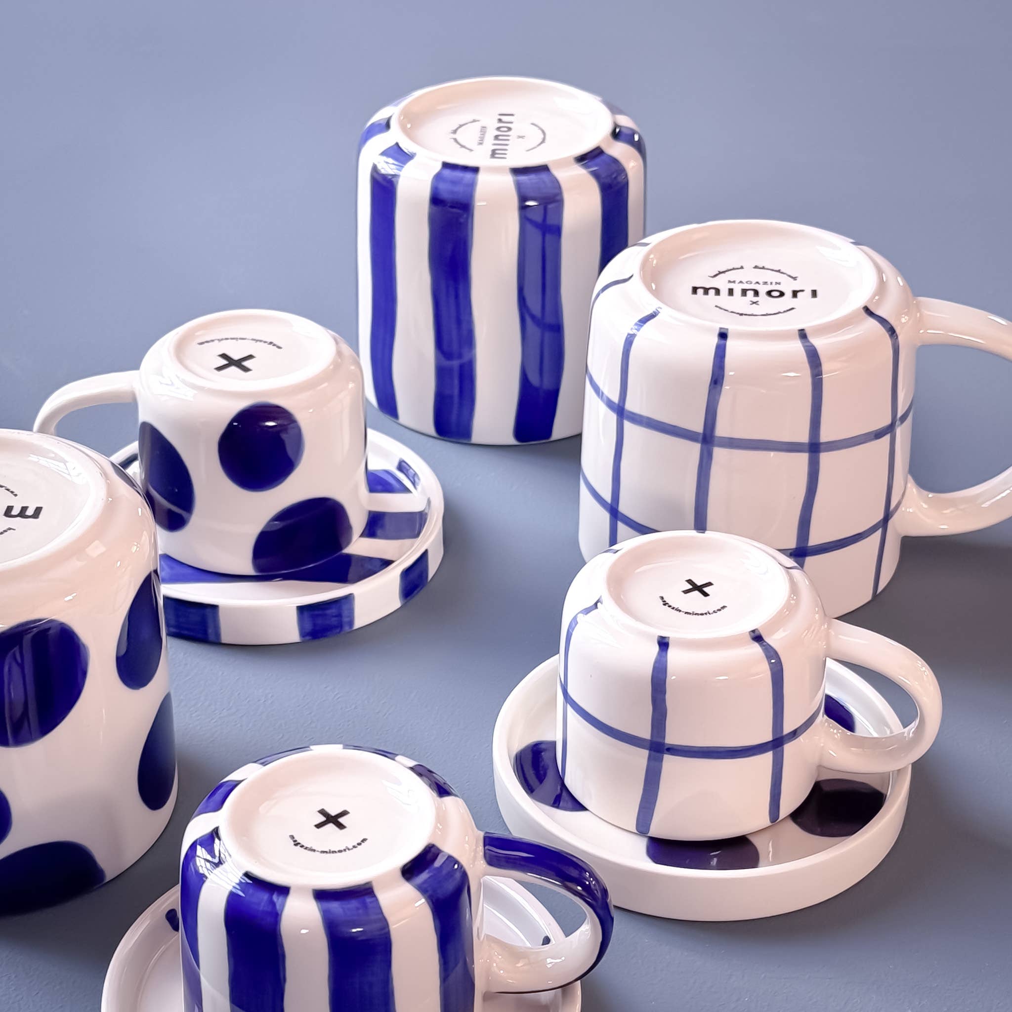 Set de 2 tasses espresso avec soucoupes – STRIPES mare blue