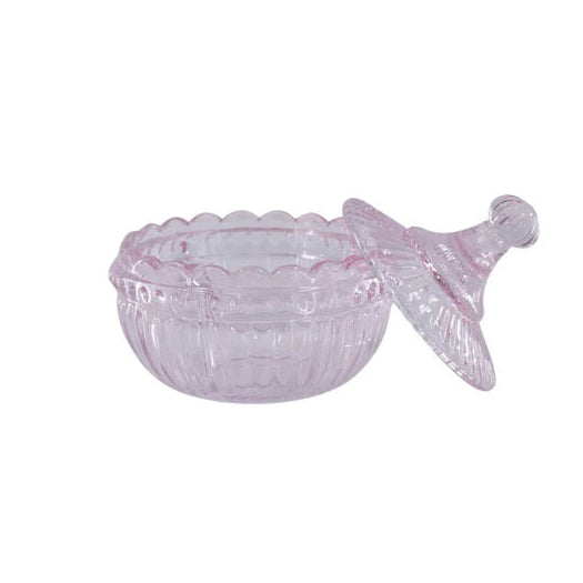 Bocal en verre rose avec couvercle