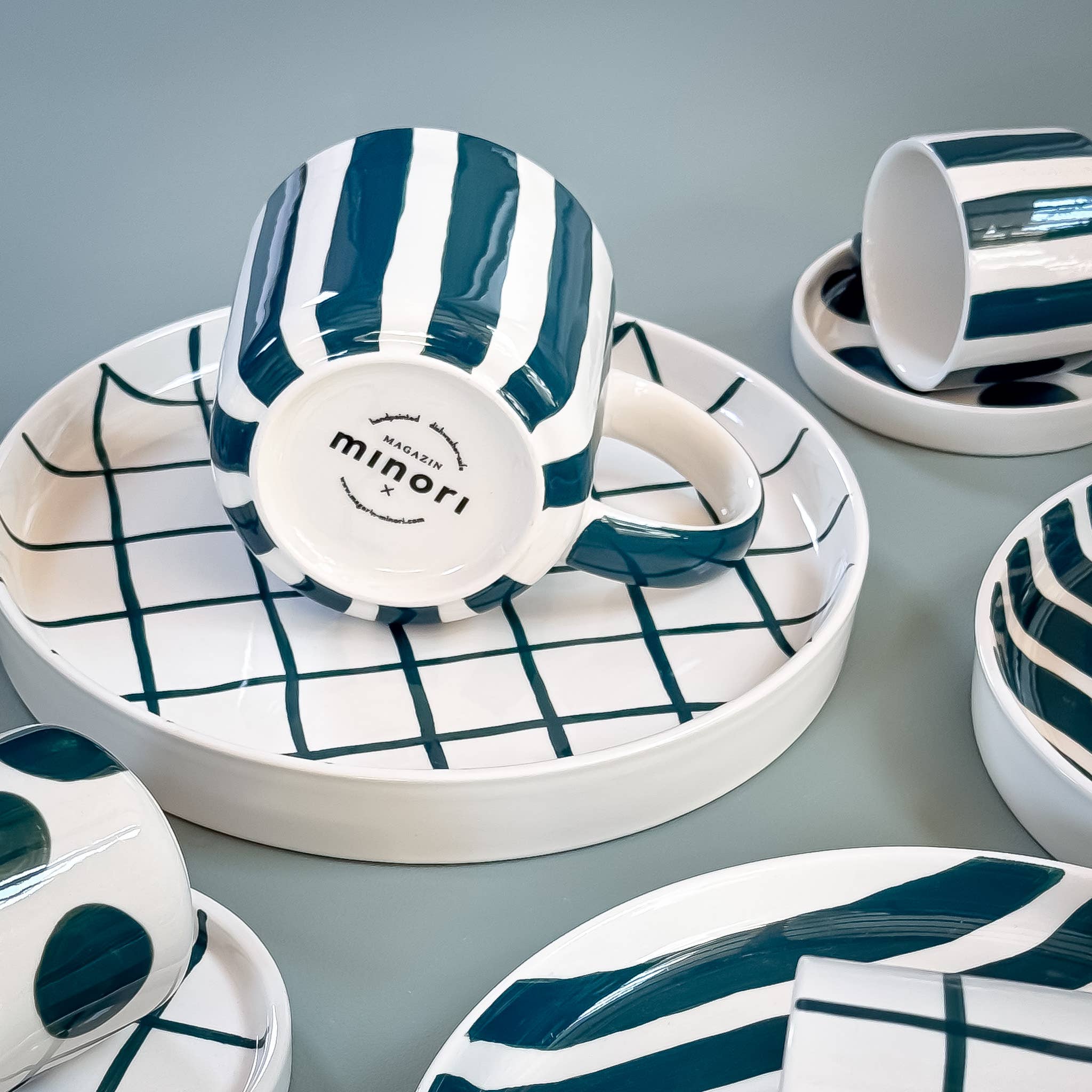 Set de 2 tasses espresso avec soucoupes – GRID vert doux