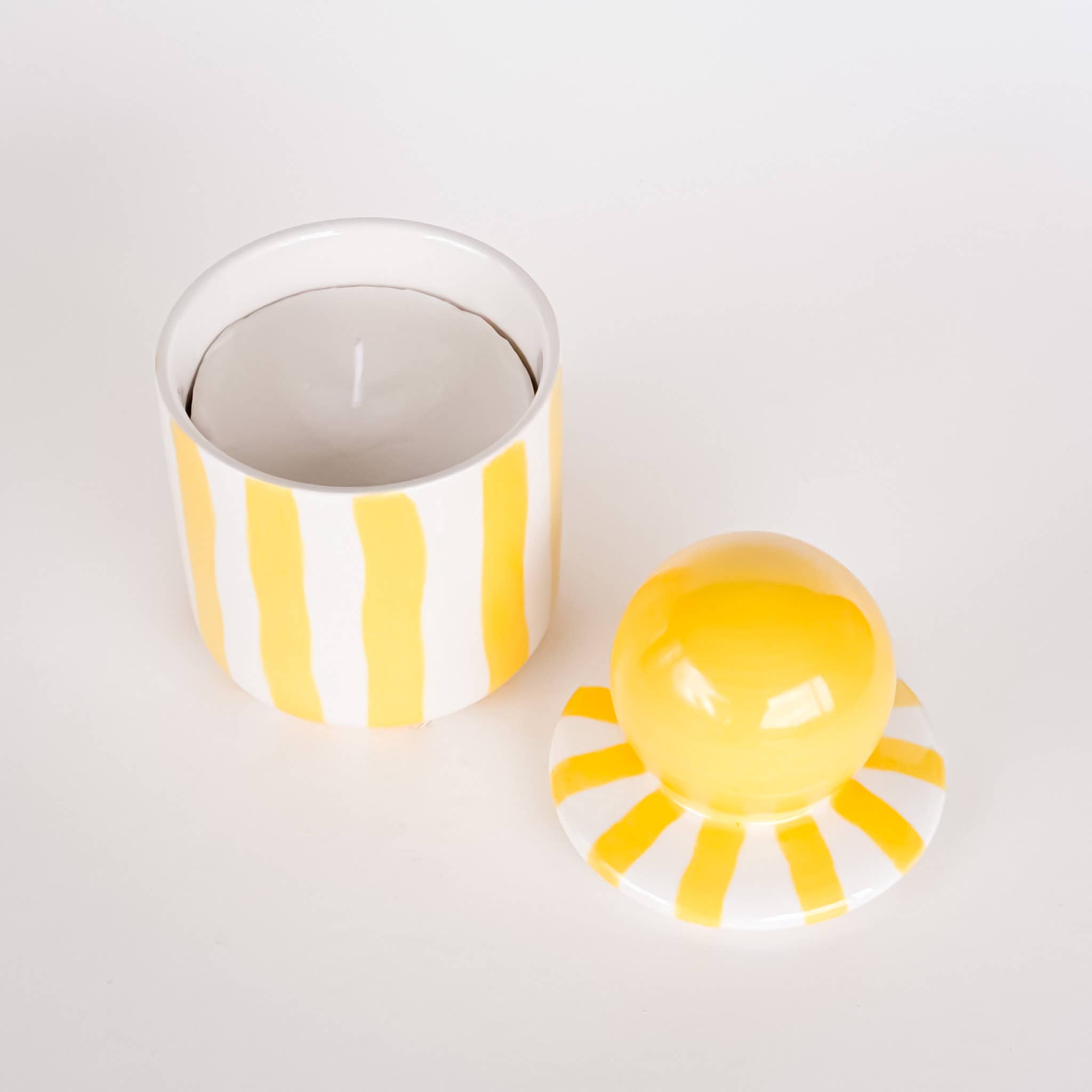 Bougie en céramique rayée - spiaggia Jaune