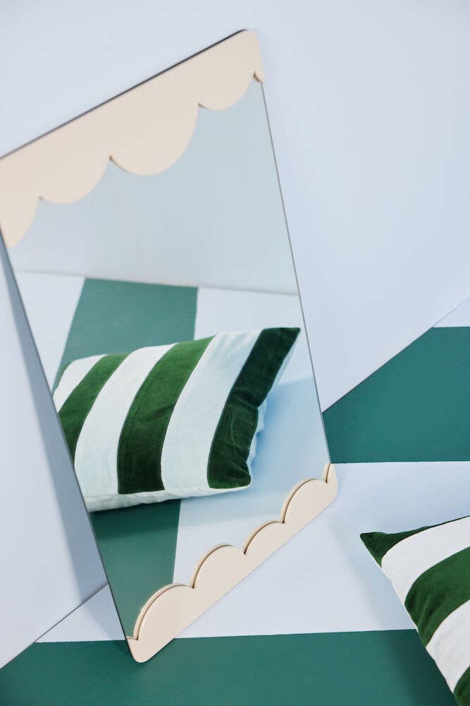 Coussin PATHI en velours - vert et bleu