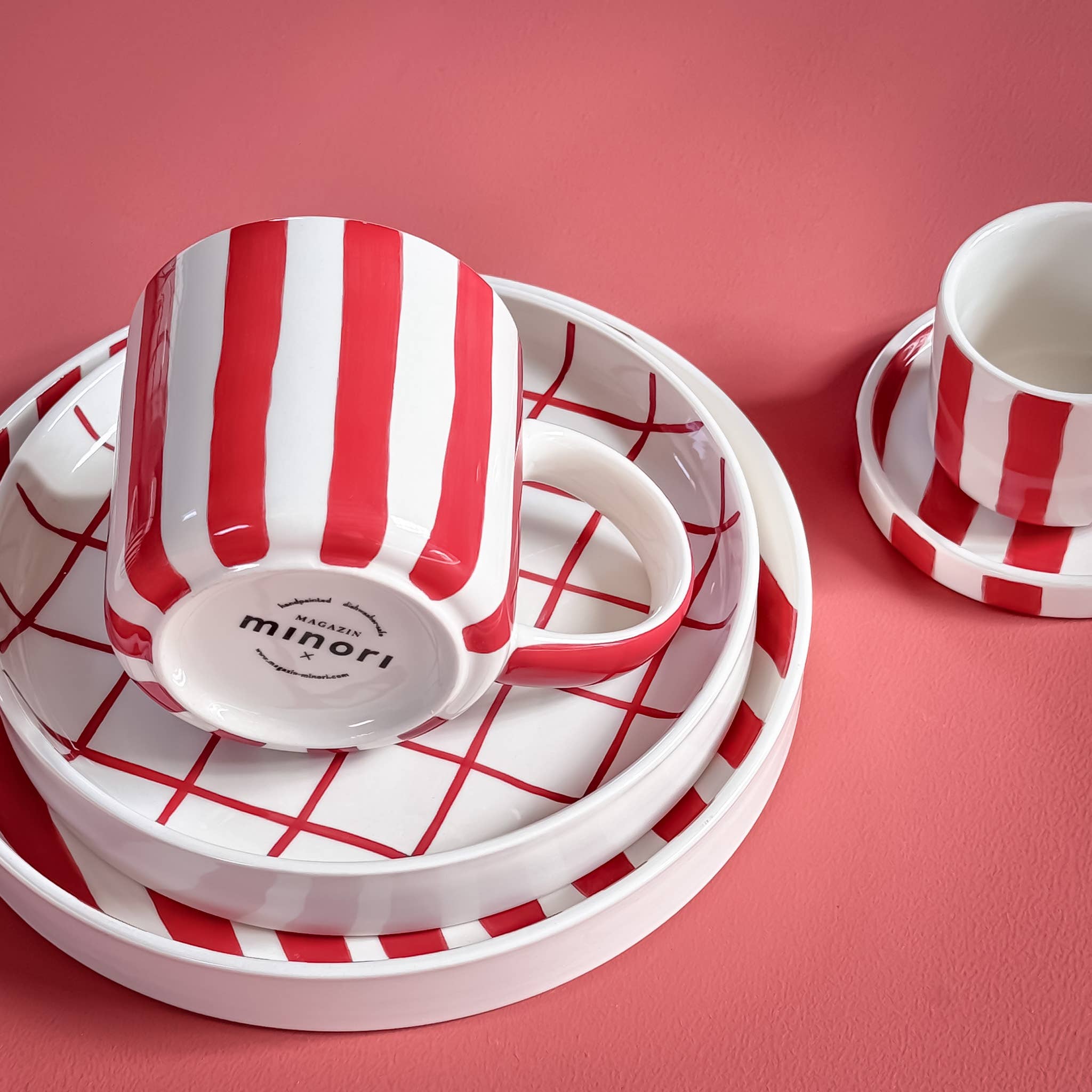 Set de 2 tasses espresso avec soucoupes – STRIPES rouge tramonto