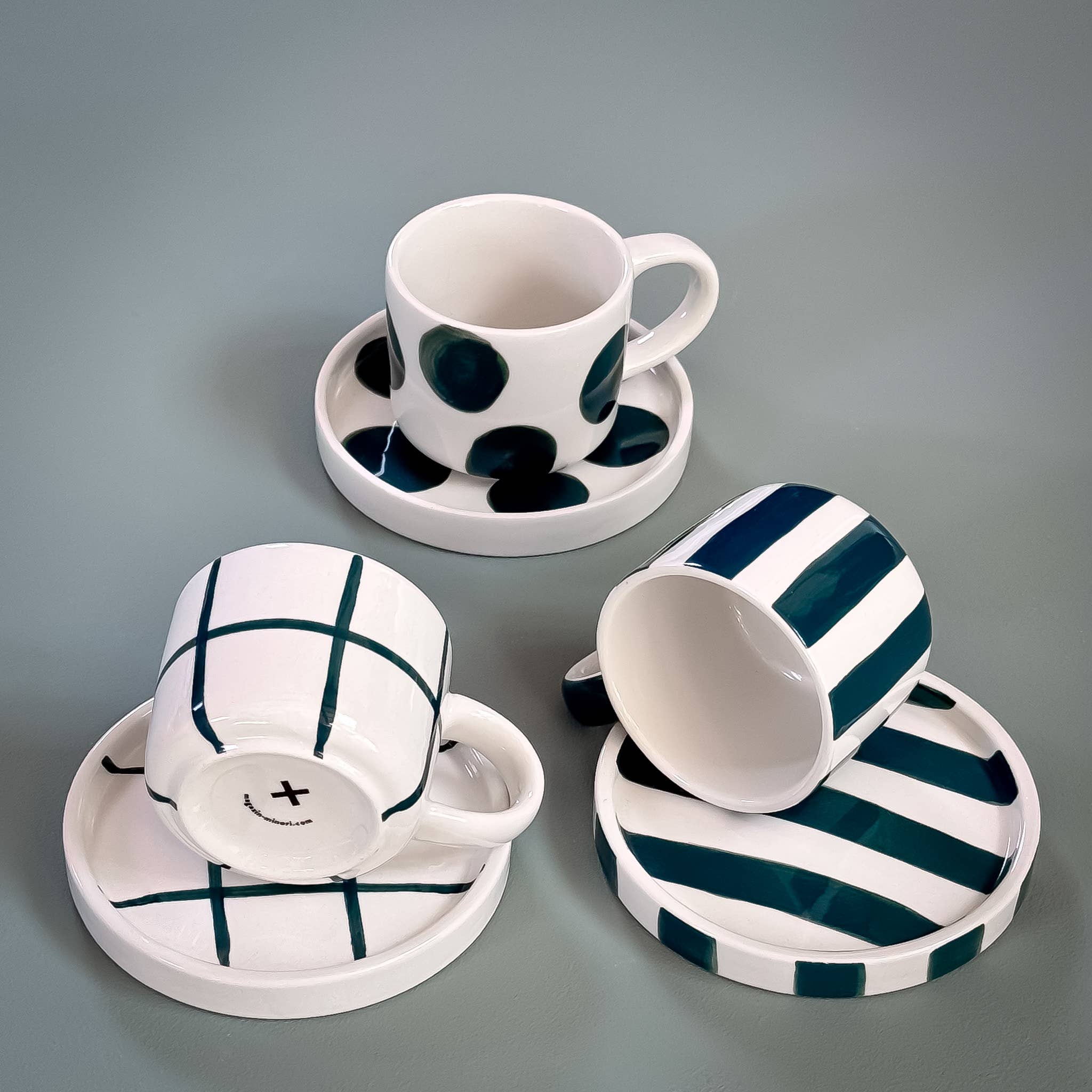 Set de 2 tasses espresso avec soucoupes – STRIPES vert doux