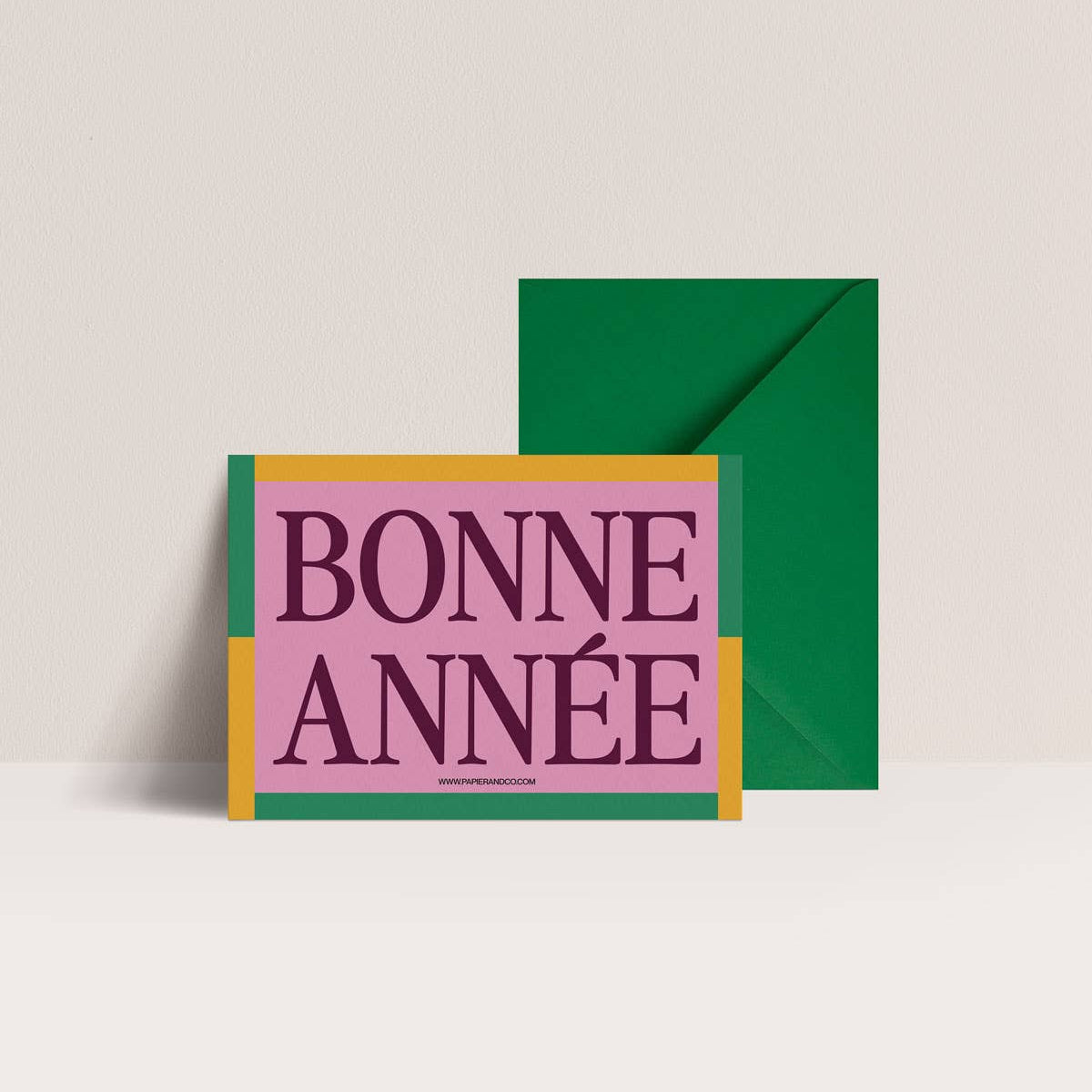 Carte de vœux “Bonne Année” Papier & Co avec enveloppe verte.