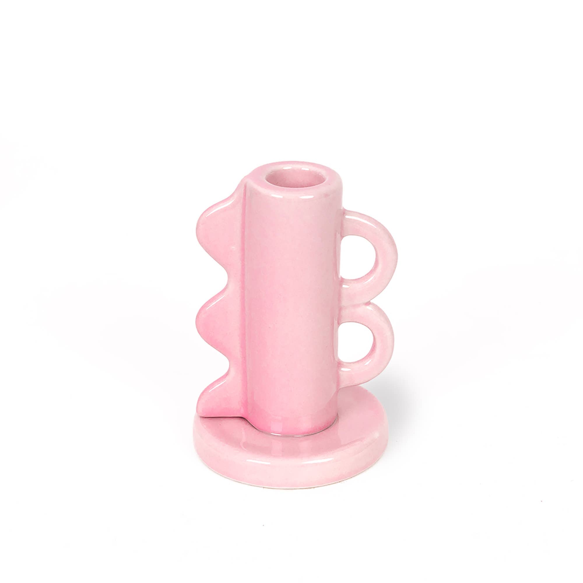 Bougeoir vintage à double poignée rose