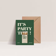 Carte IT’S PARTY TIME! verte avec allumettes et enveloppe kraft – Papier & Co
