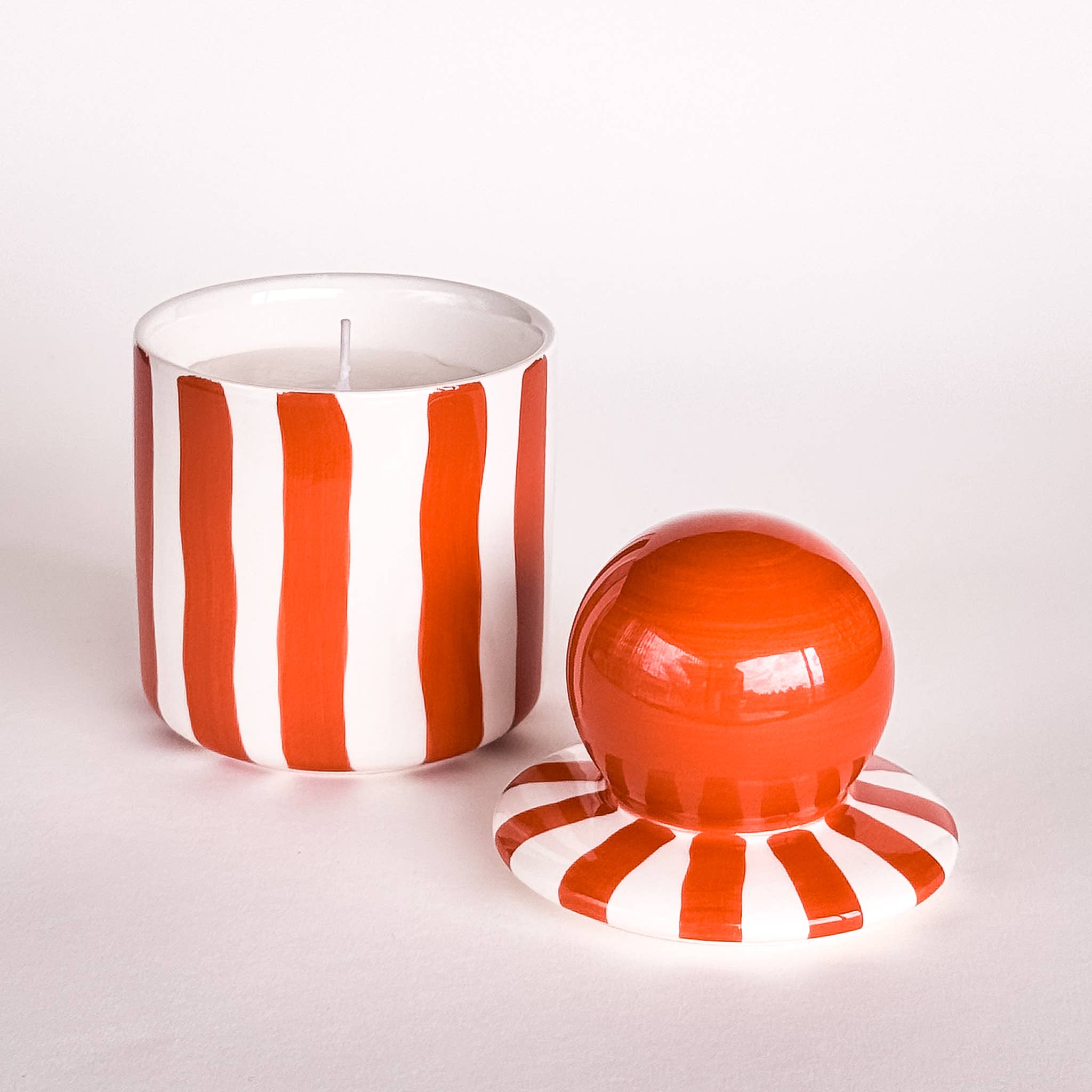 Bougie en céramique rayée - orange cotto