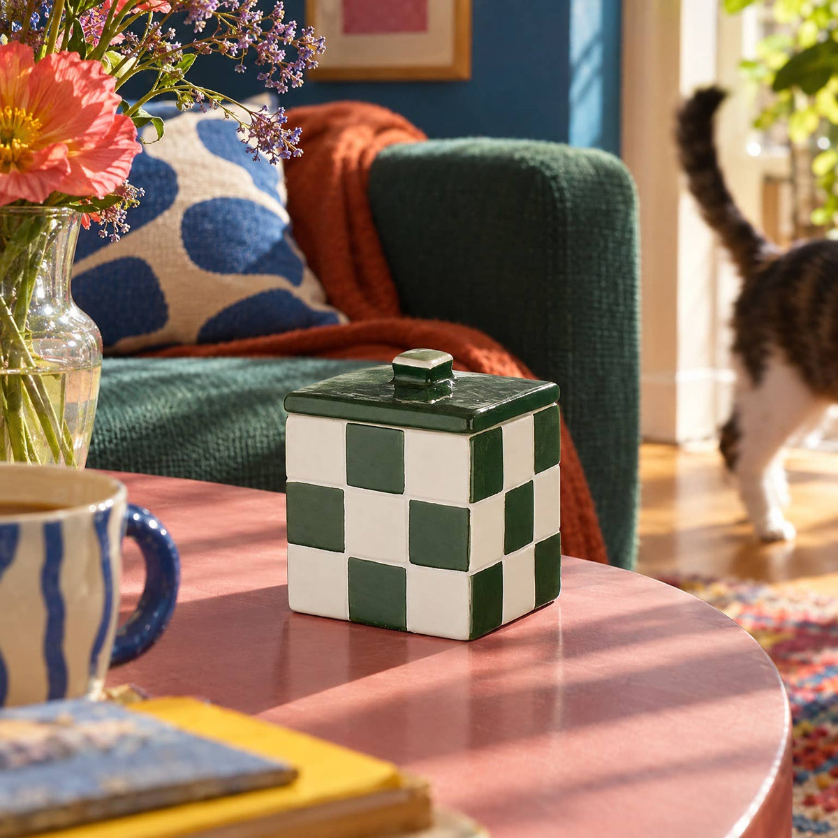 Boîte décorative en céramique Damier – Vert