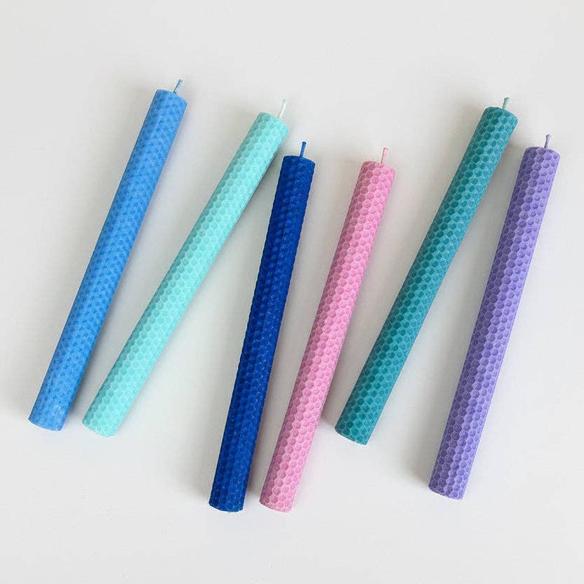 Bougies bâton en cire d’abeille – bleu ciel & océan