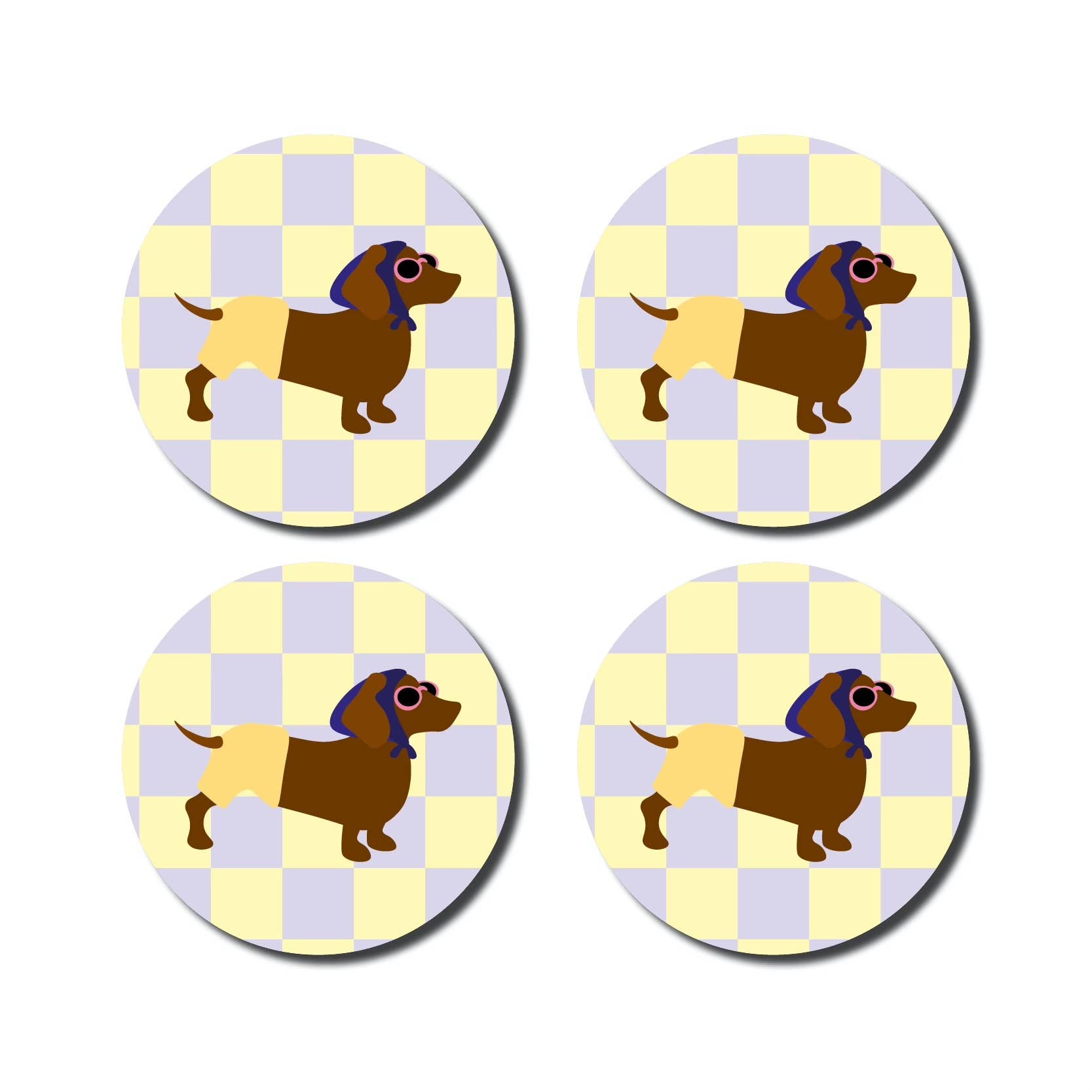 Lot de 4 dessous de verre - Teckel en maillot de bain