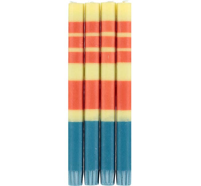 Lot de 4 bougies rayées British Colour Standard aux couleurs jasmin, rouille et bleu pétrole – déco colorée et éthique