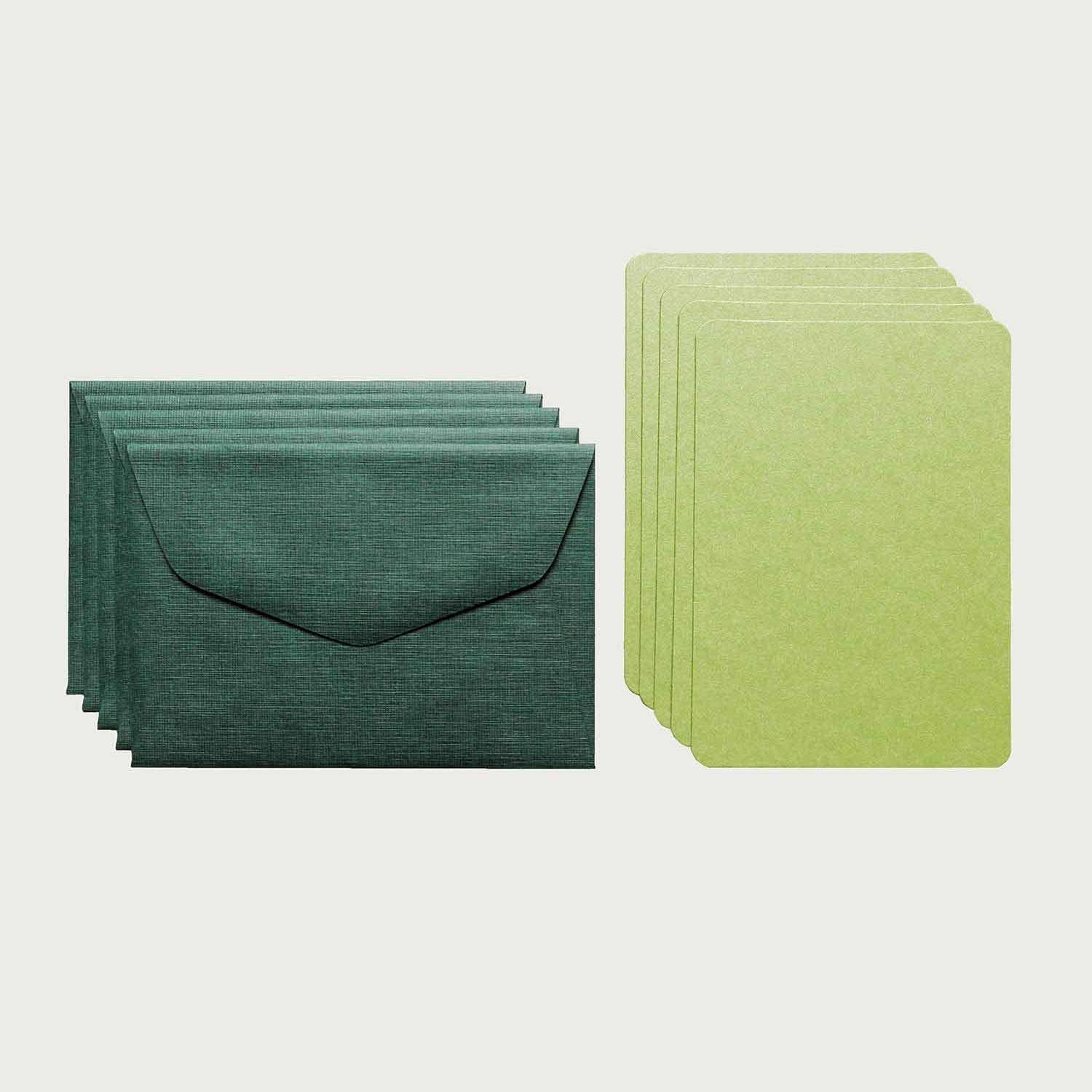 Pack de 5 mini Cartes et 5 mini enveloppes - herbe & vert