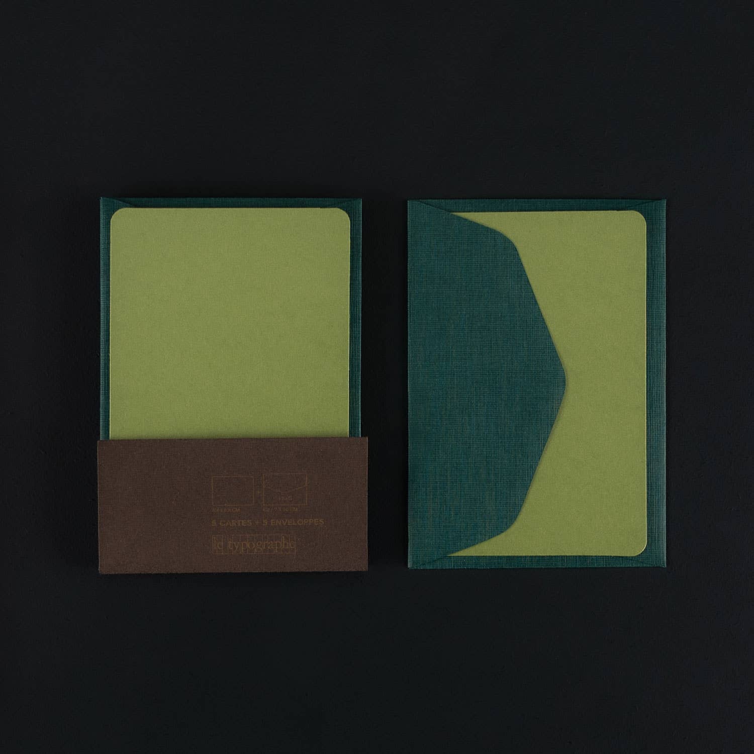 Pack de 5 mini Cartes et 5 mini enveloppes - herbe & vert