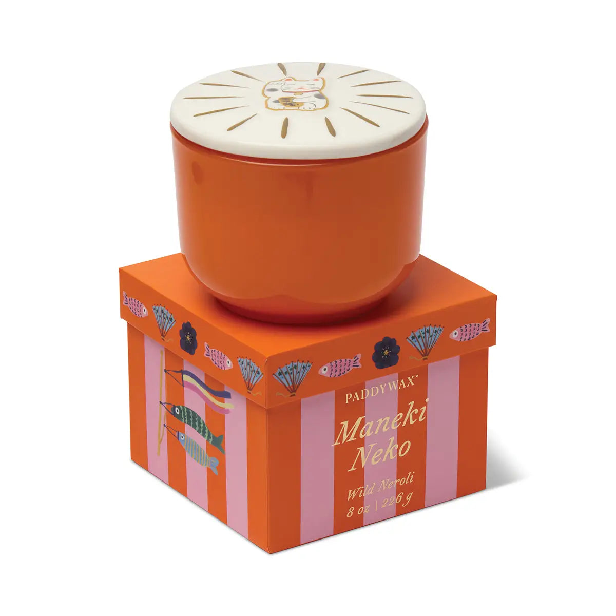 Bougie CHARMED - verre orange / Chat Maneki-neko