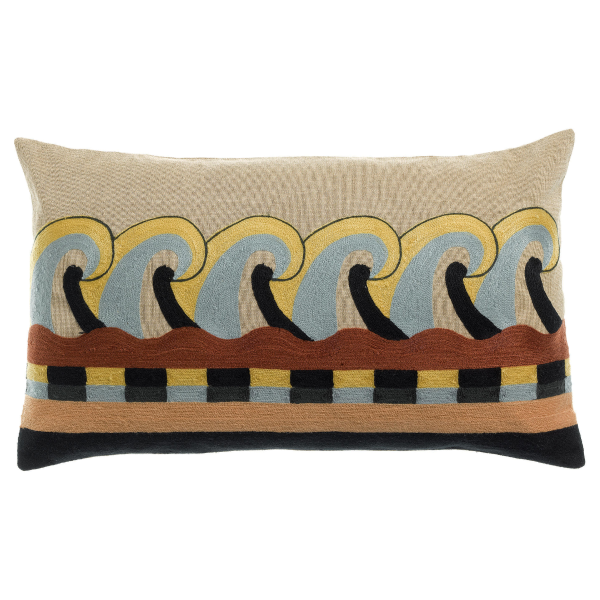 Coussin brodé Adria Vagues – 30×50 cm