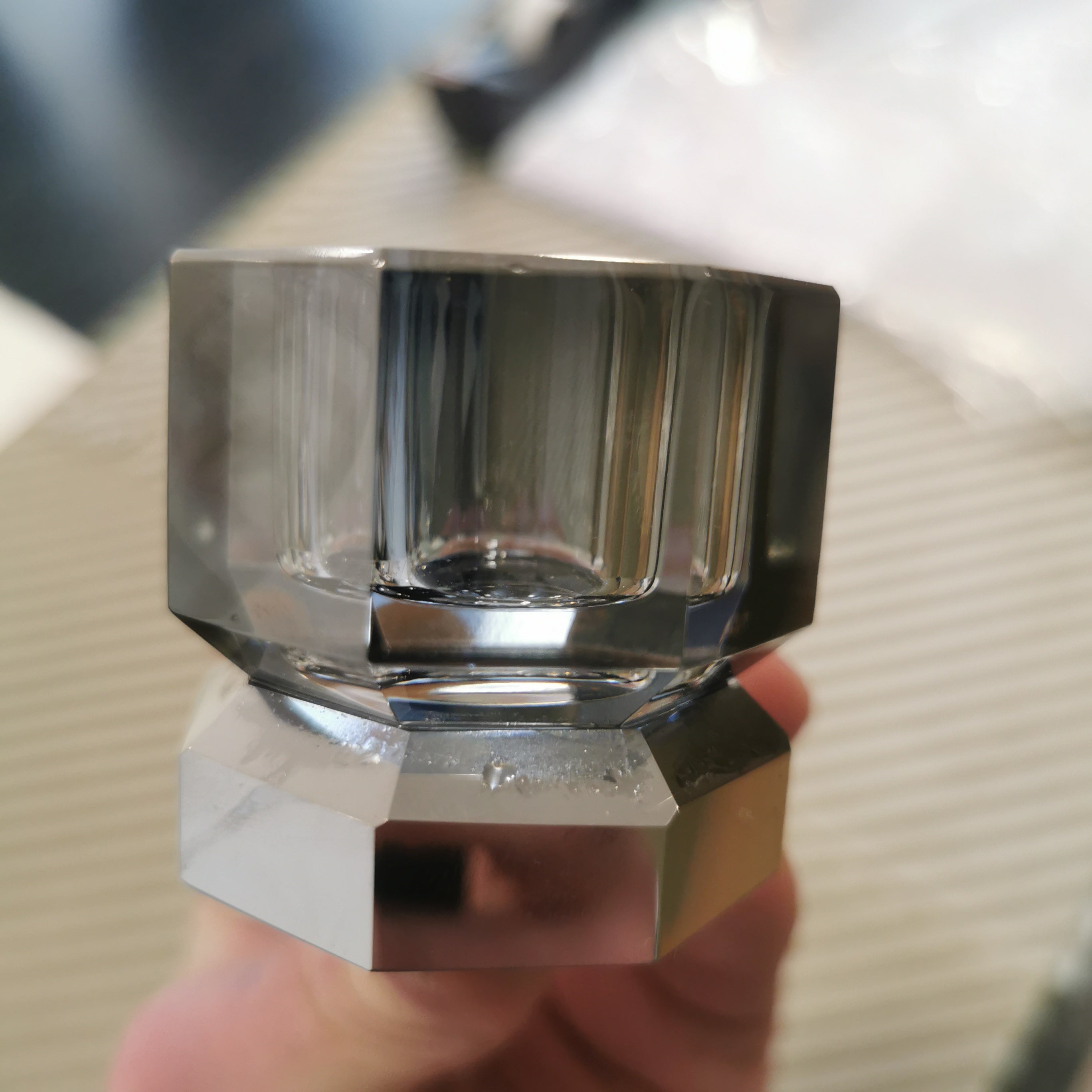 Bougeoir CRISTAL - chrome / gris fumé