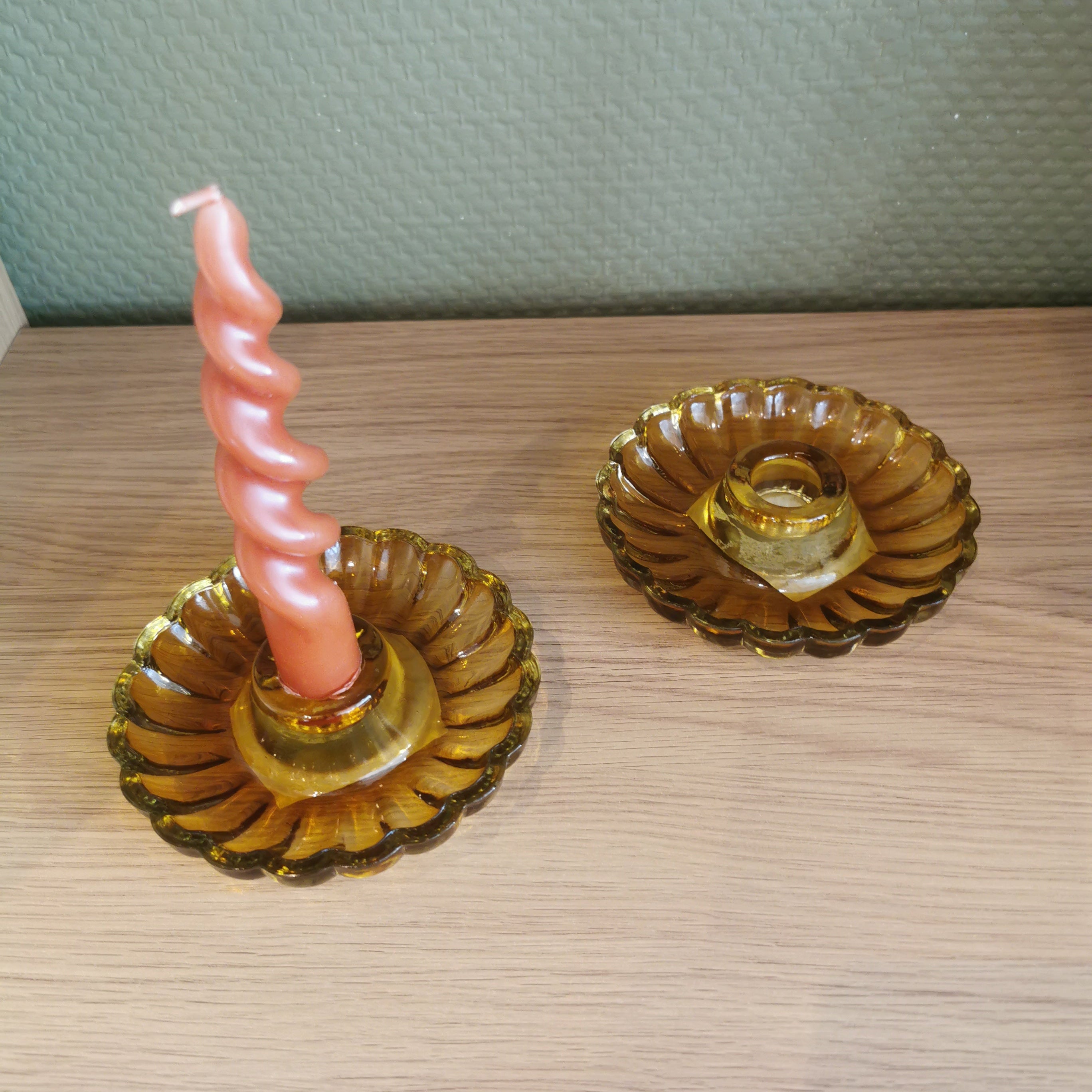Bougeoir en verre - ambre