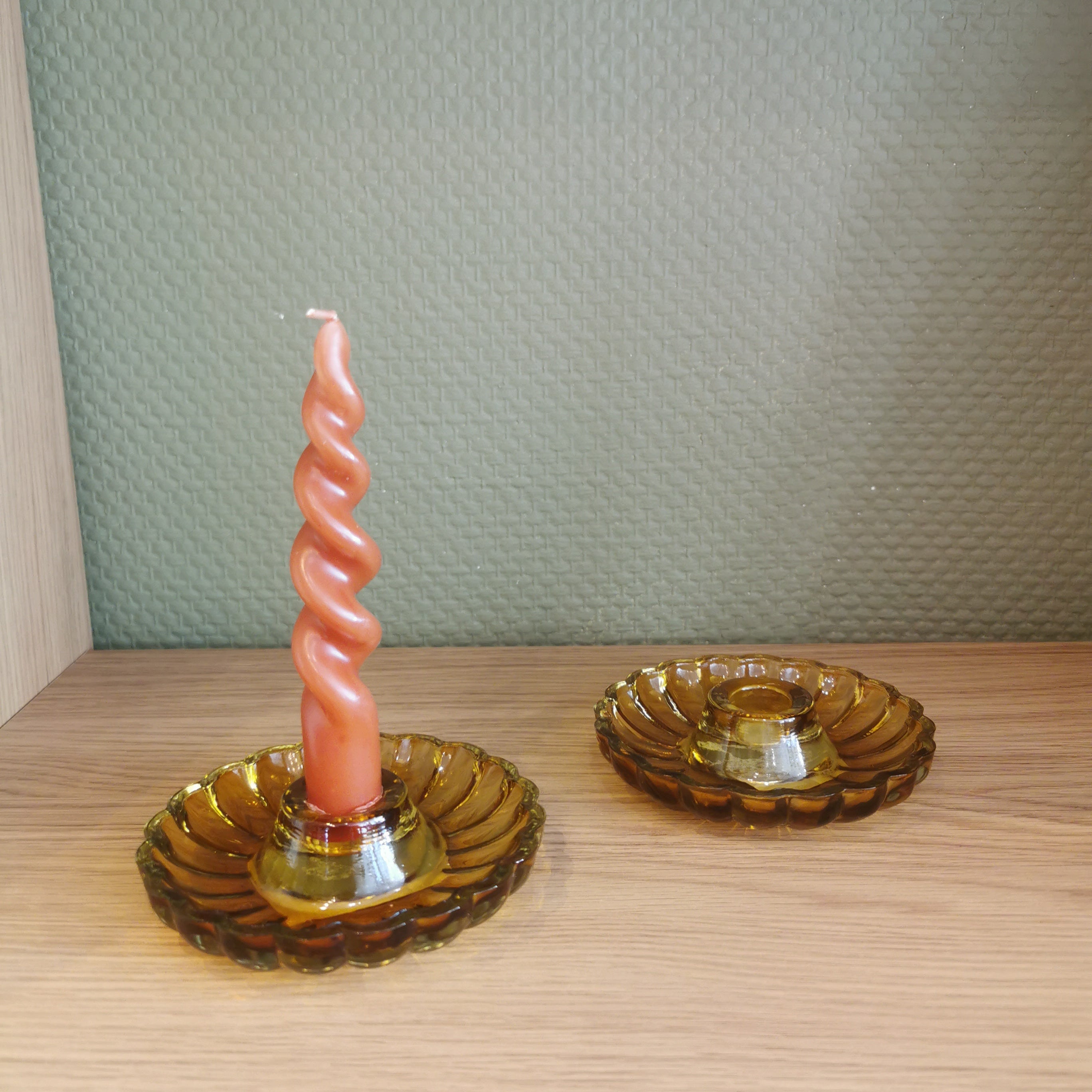 Bougeoir en verre - ambre