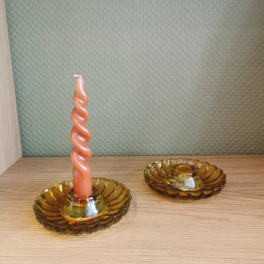 Bougeoir en verre - ambre