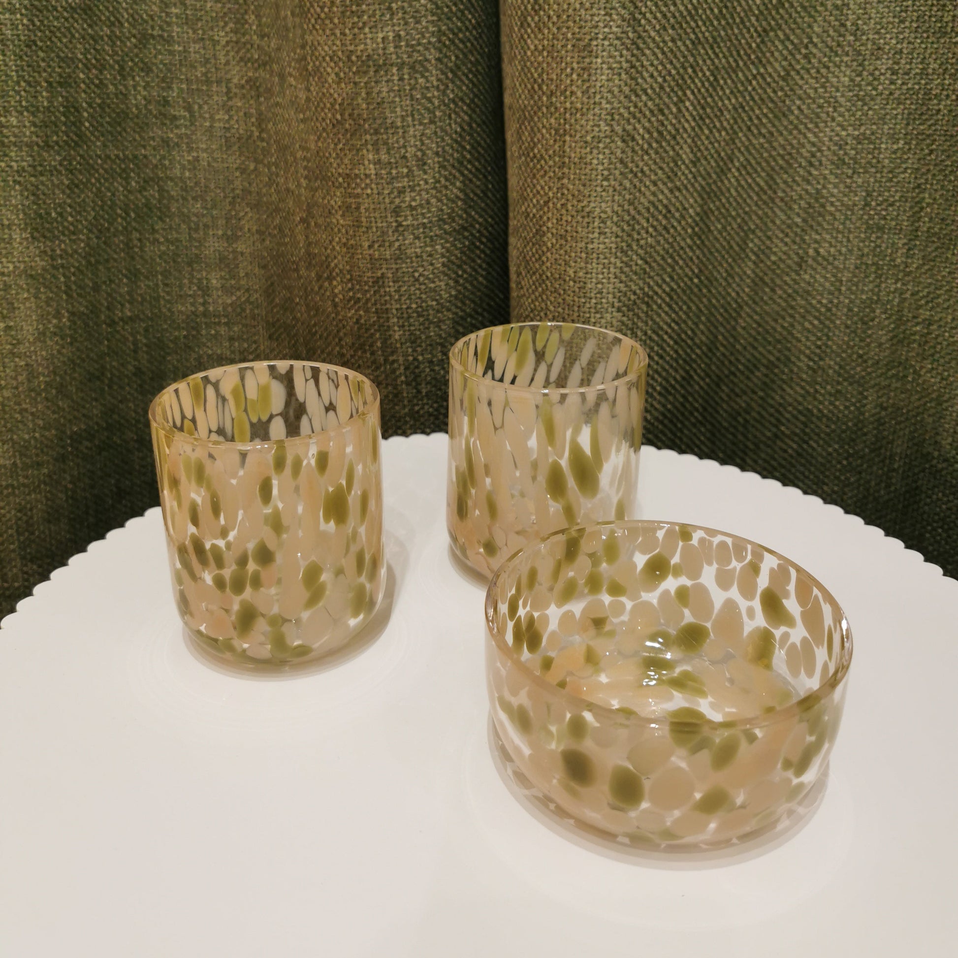 OPJET PARIS | verres et coupelles en verre moucheté kaki