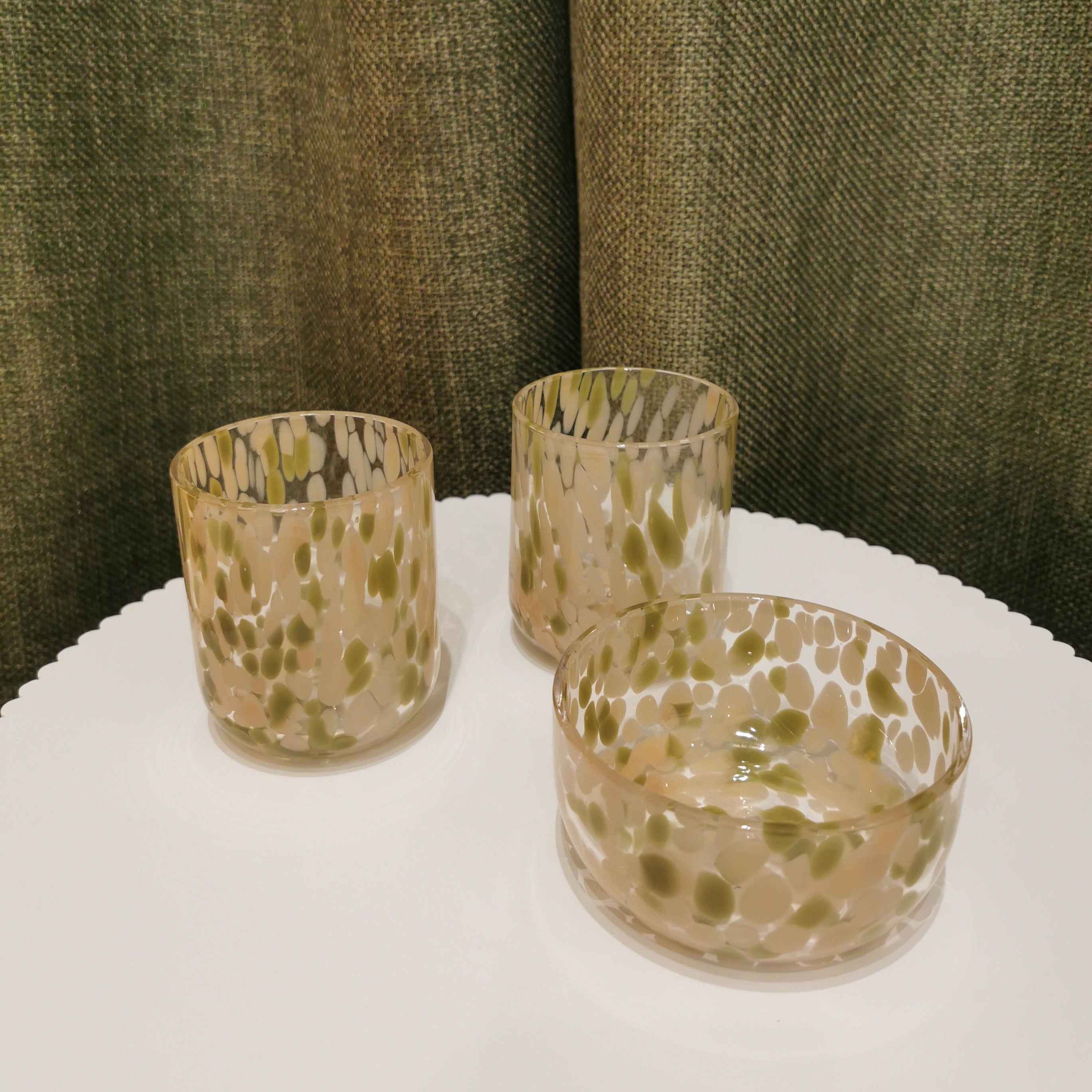 OPJET PARIS | verres et coupelles en verre moucheté kaki