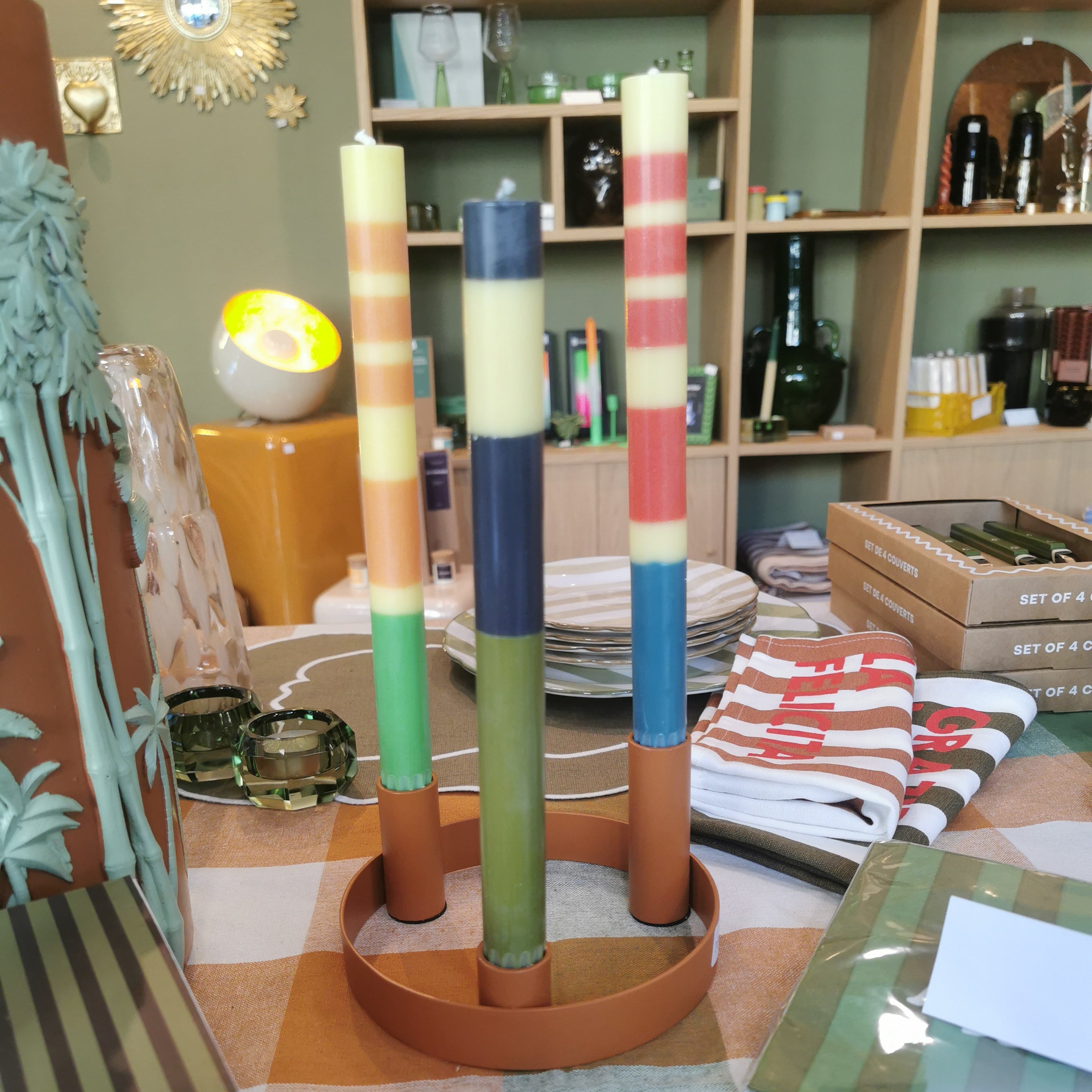 Bougies rayées - Jasmin, rouille, bleu pétrole - Commerce équitable