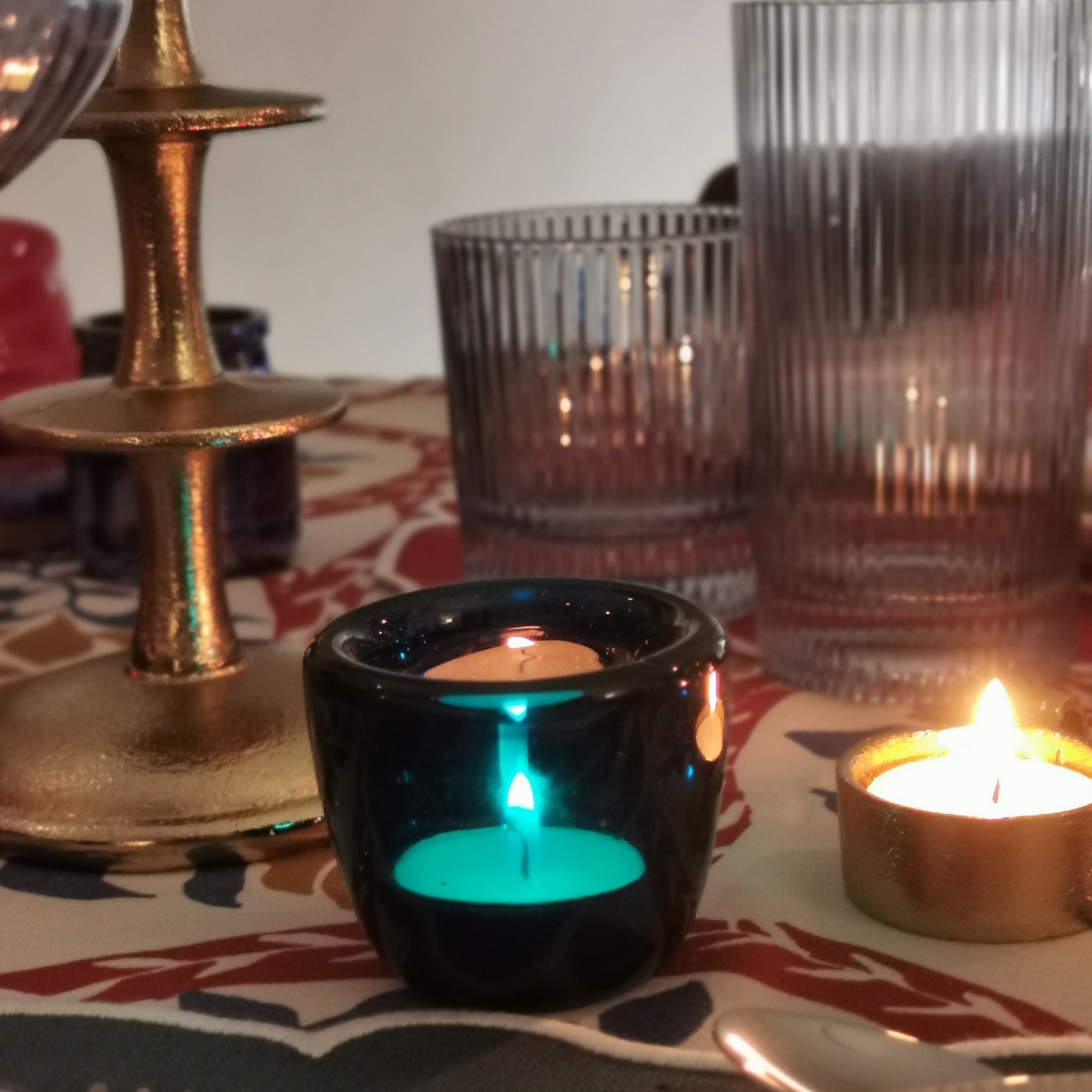 Photophore en verre soufflé – Bleu nuit