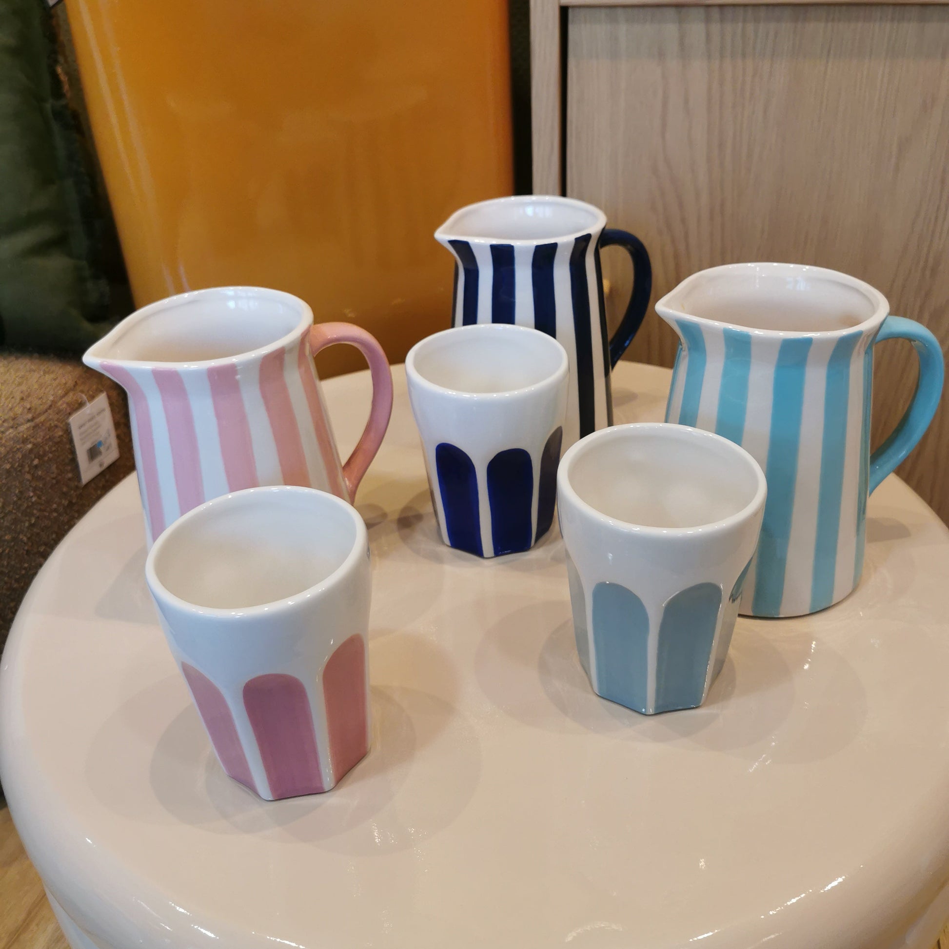 Maxi gobelets COLETTE et pichets , céramique rayée | OPJET Paris