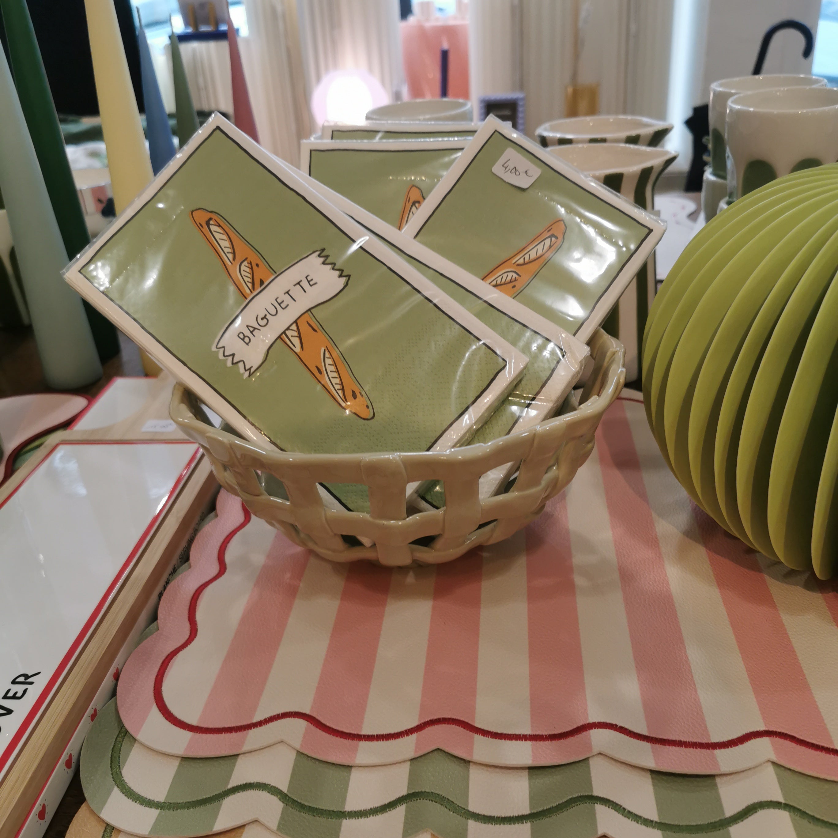 Corbeille tressée ronde céramique - beige