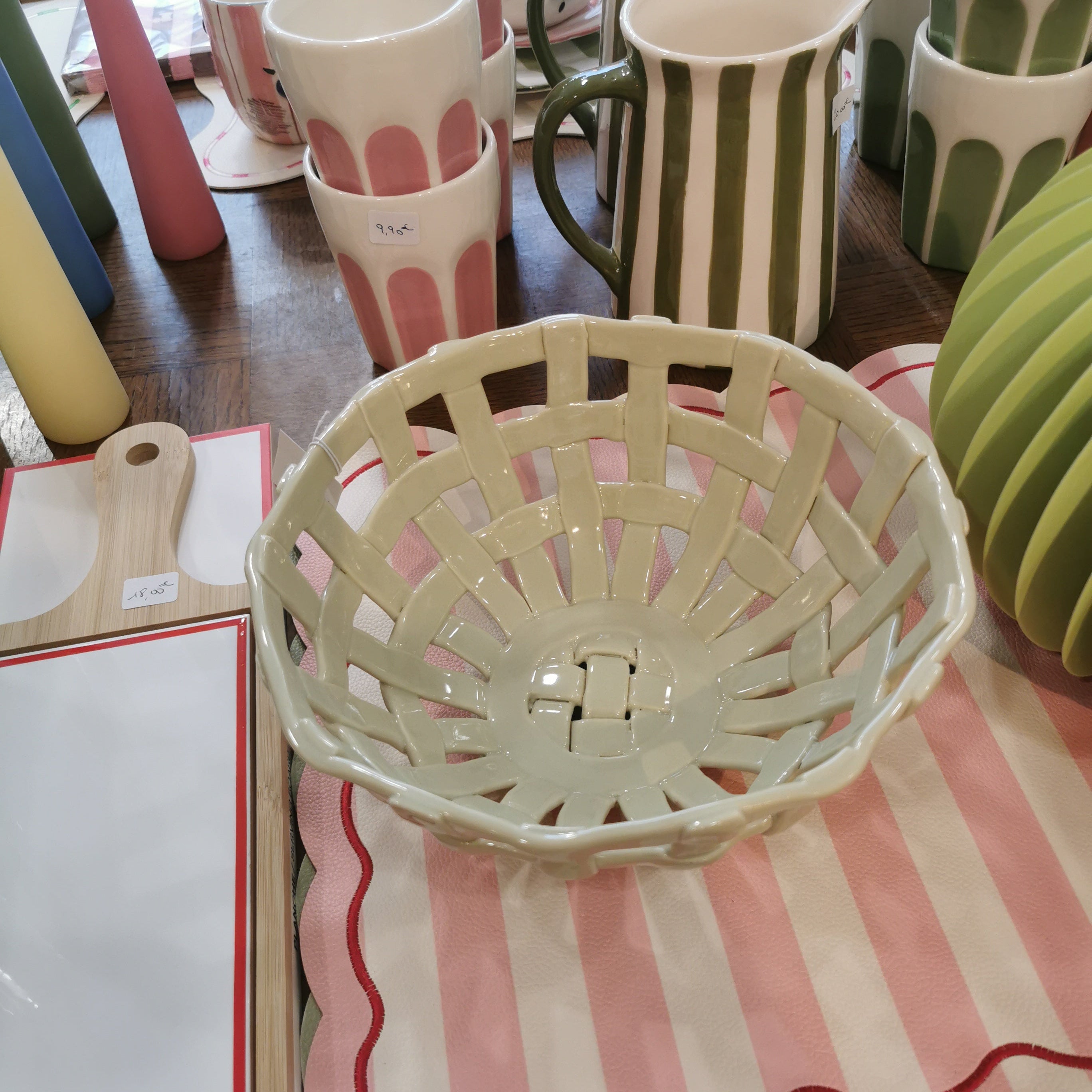 Corbeille tressée ronde céramique - beige