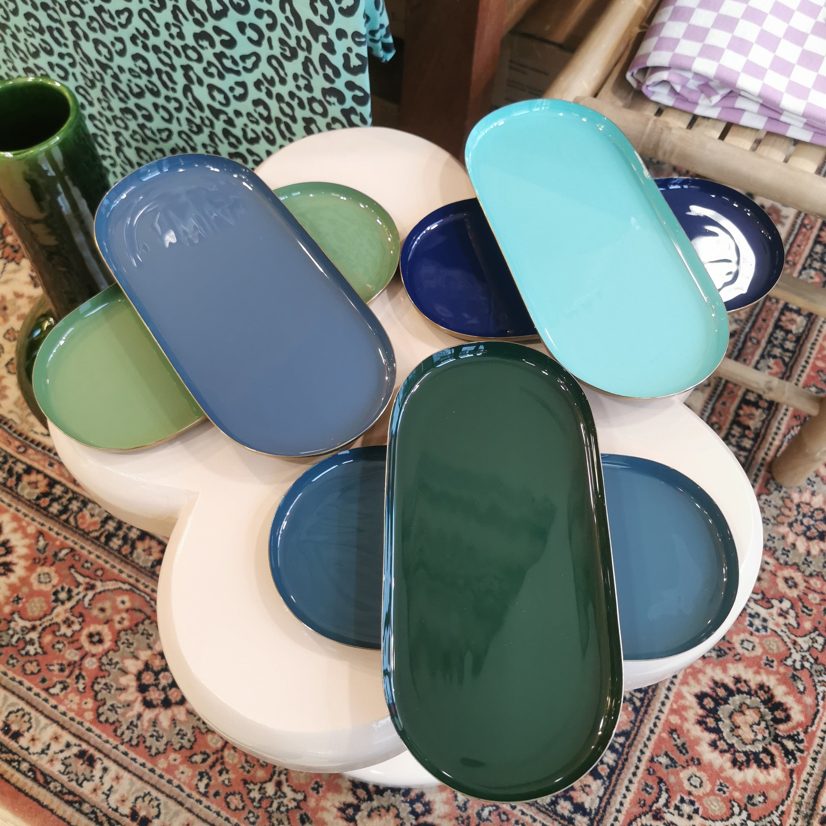 Plateau ovale métal - 24.5 cm | Les bleus & verts