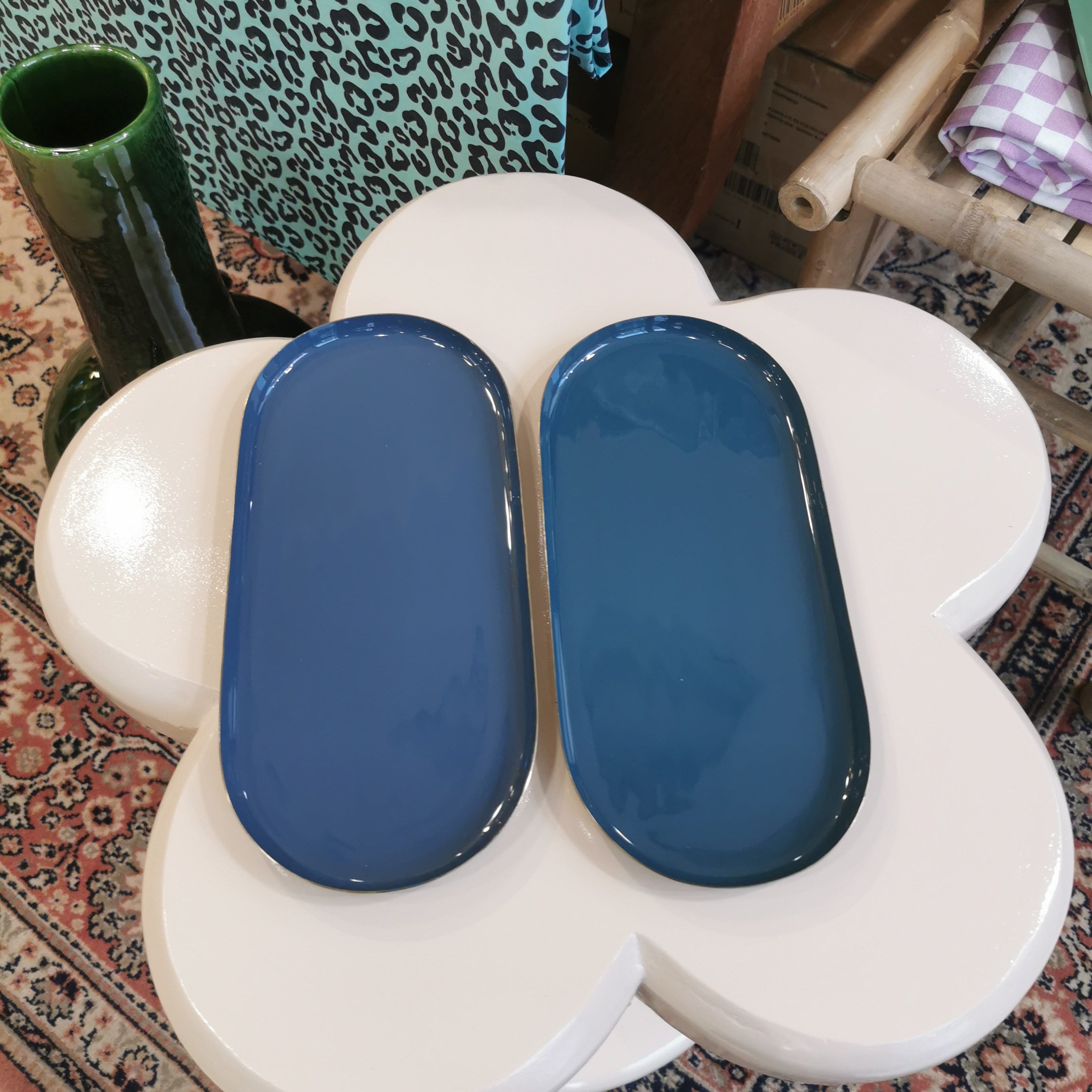 Plateau ovale métal - 24.5 cm | Les bleus & verts